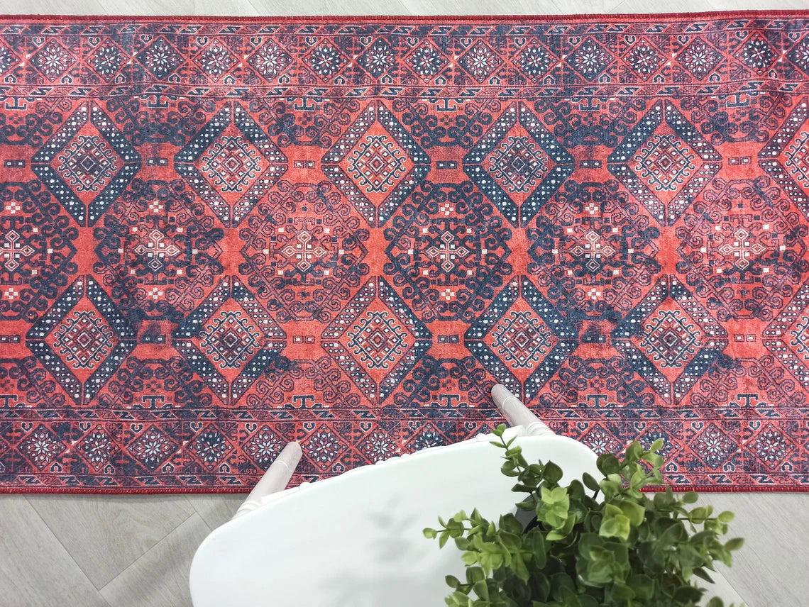 Ramsa Rug Red Navy Blue Turkish Area Rug
