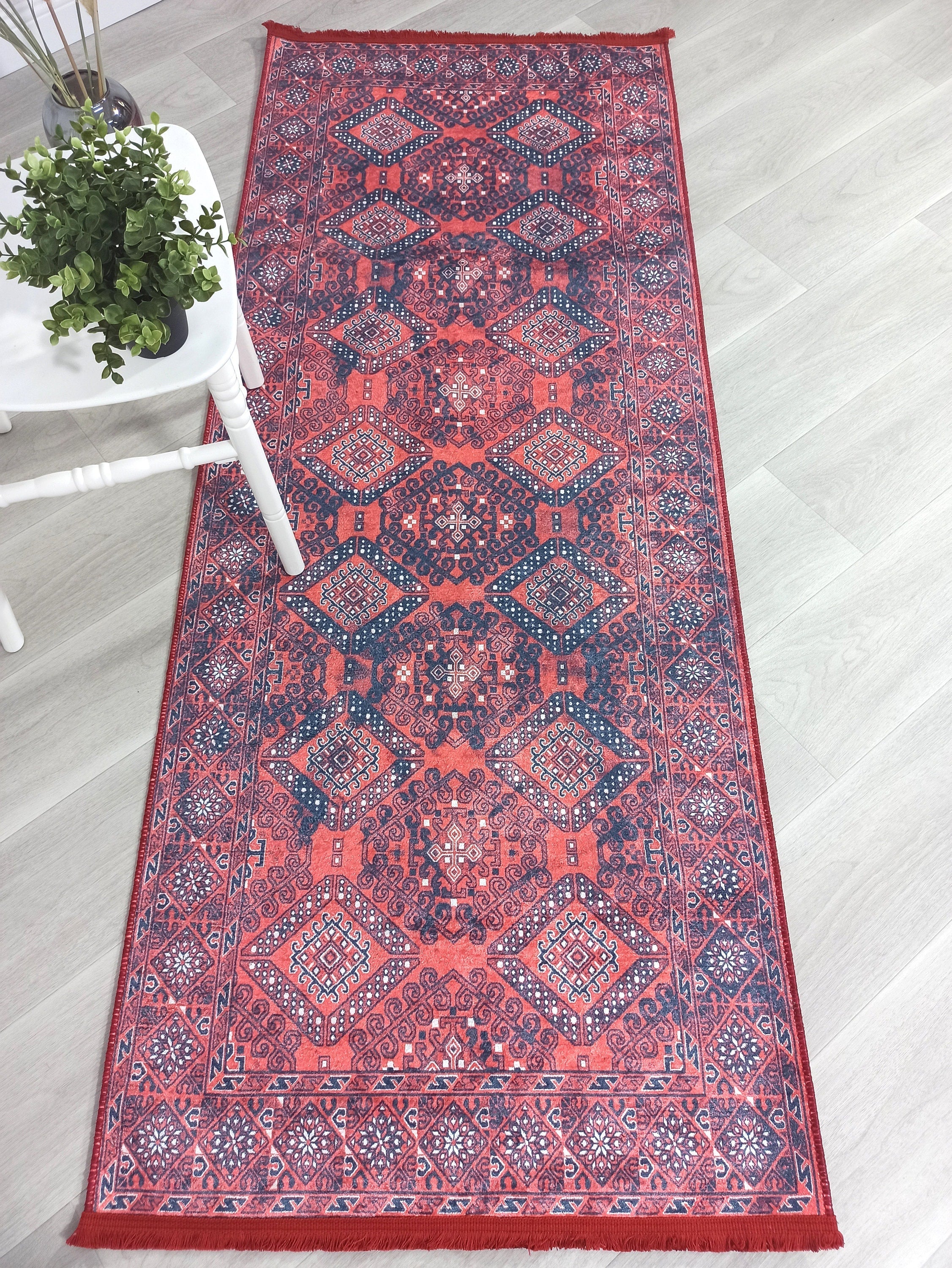 Ramsa Rug Red Navy Blue Turkish Area Rug