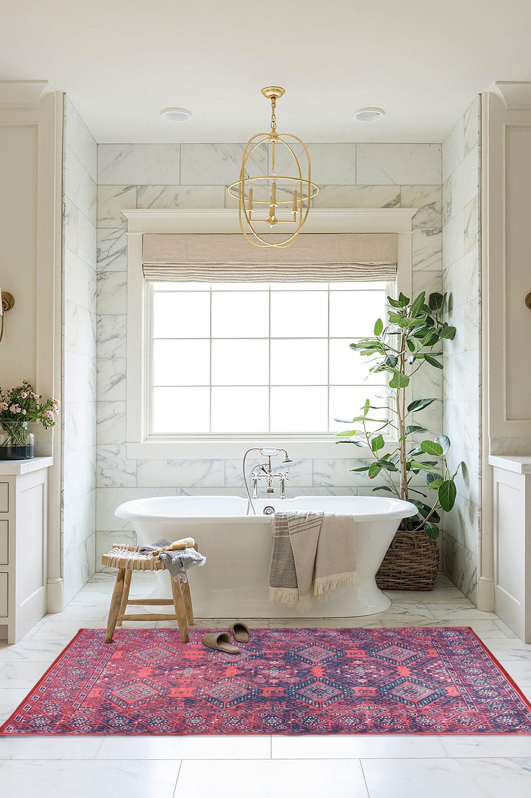 Ramsa Rug Red Navy Blue Turkish Area Rug