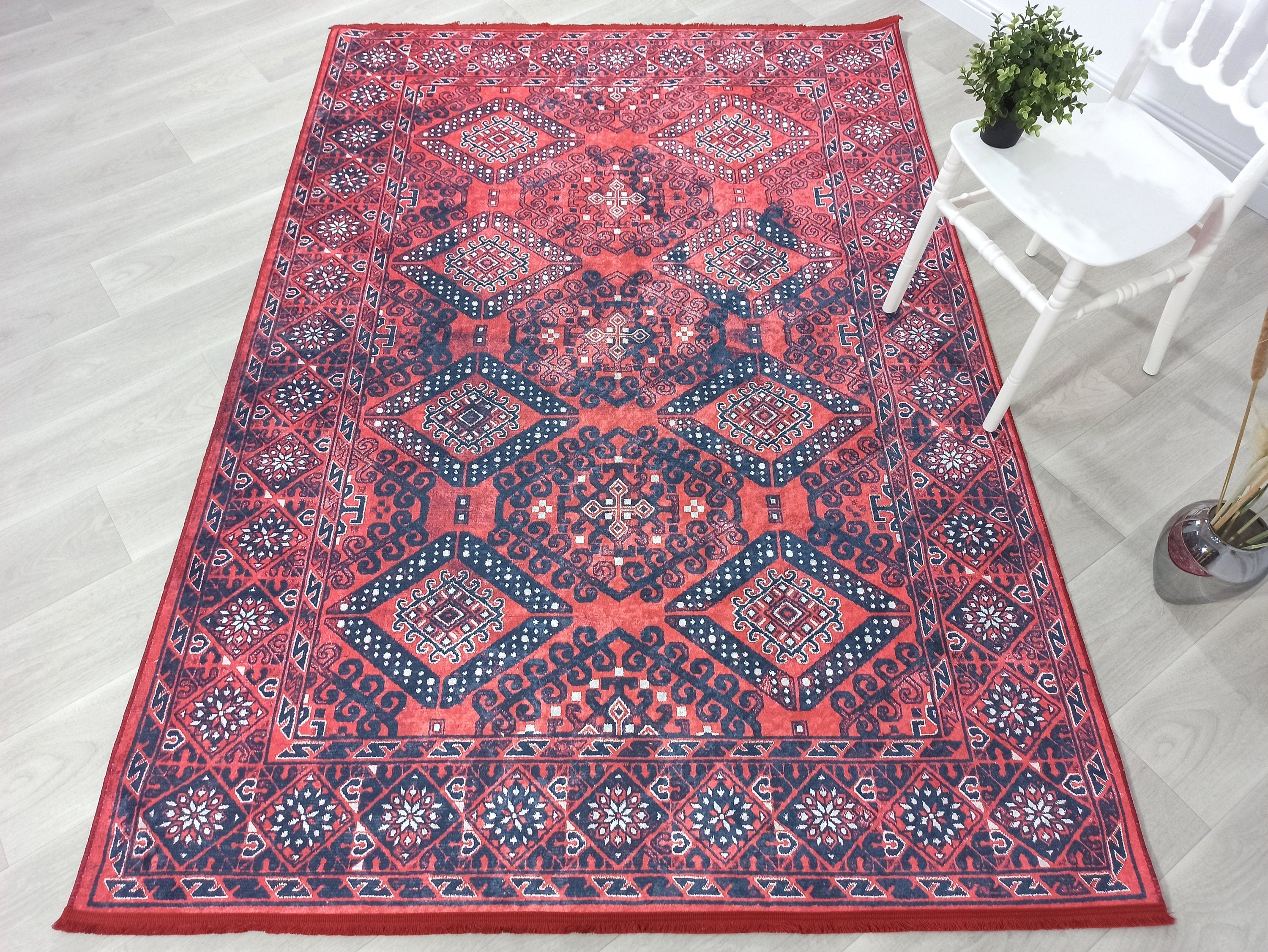 Ramsa Rug Red Navy Blue Turkish Area Rug