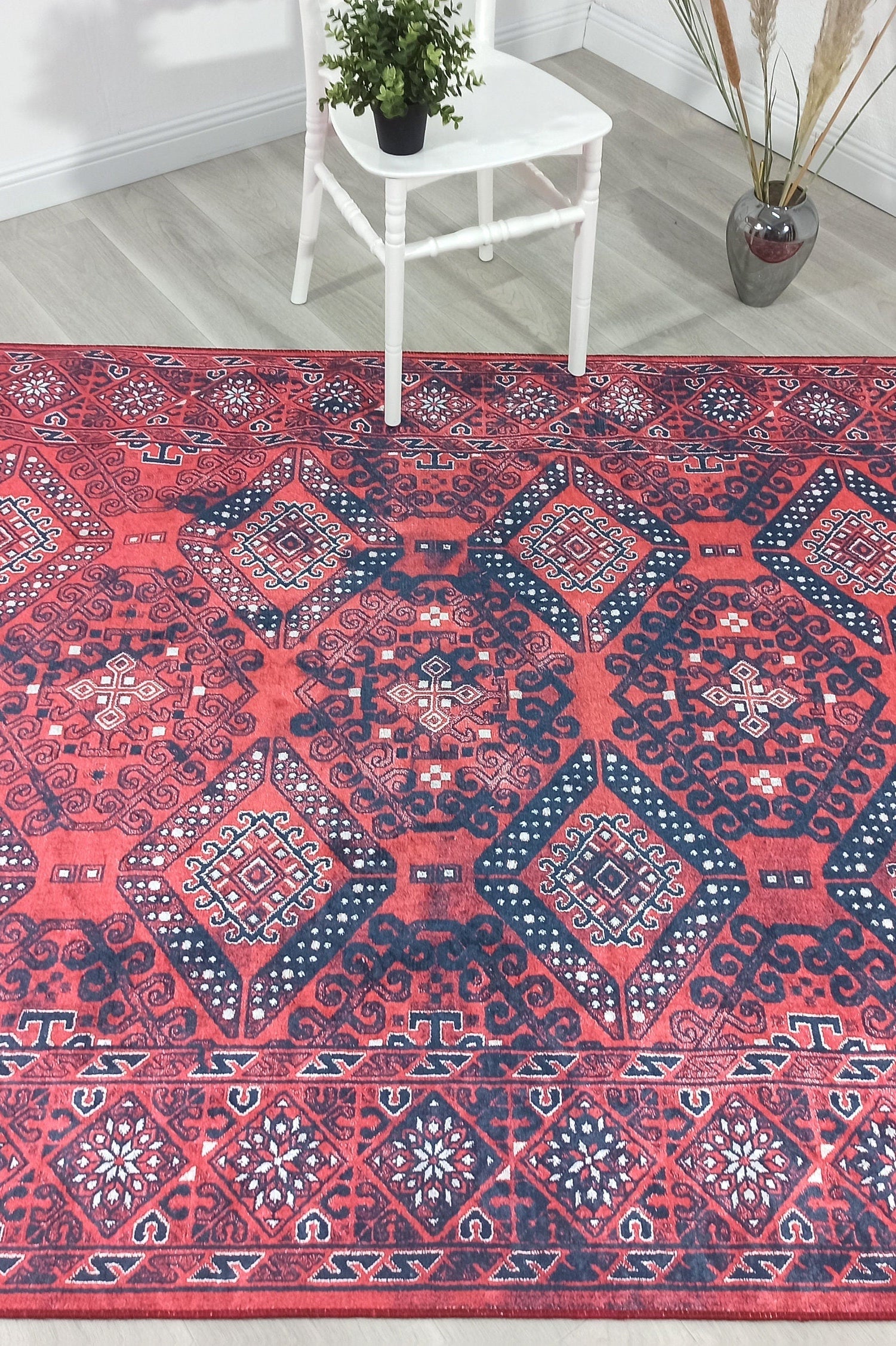 Ramsa Rug Red Navy Blue Turkish Area Rug