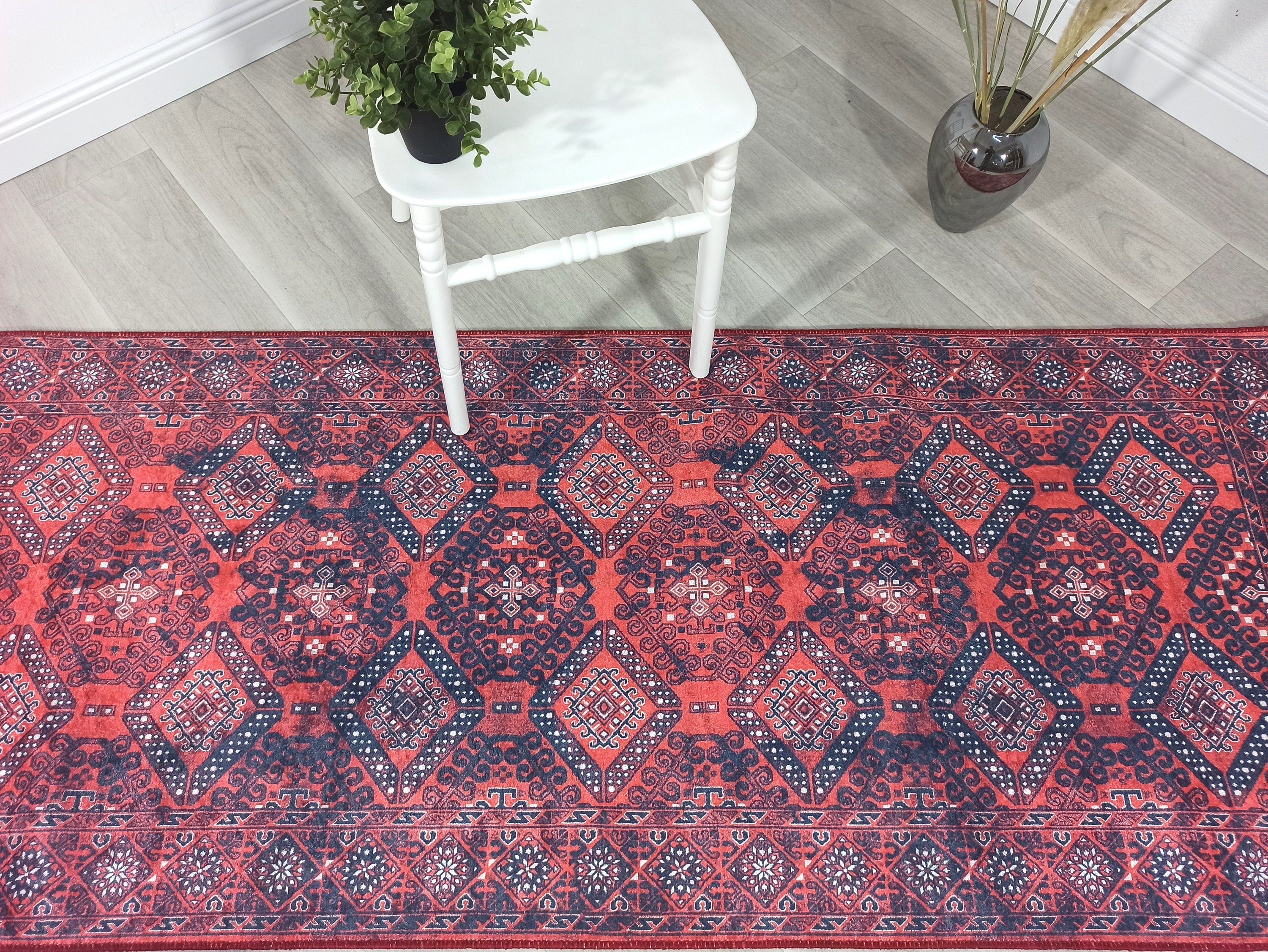 Ramsa Rug Red Navy Blue Turkish Area Rug