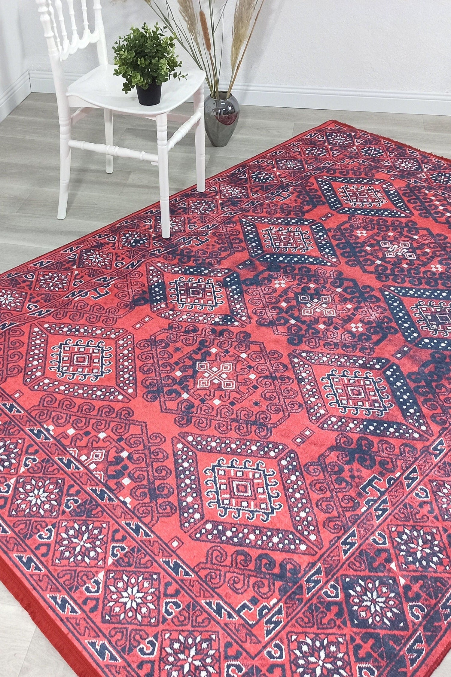 Ramsa Rug Red Navy Blue Turkish Area Rug