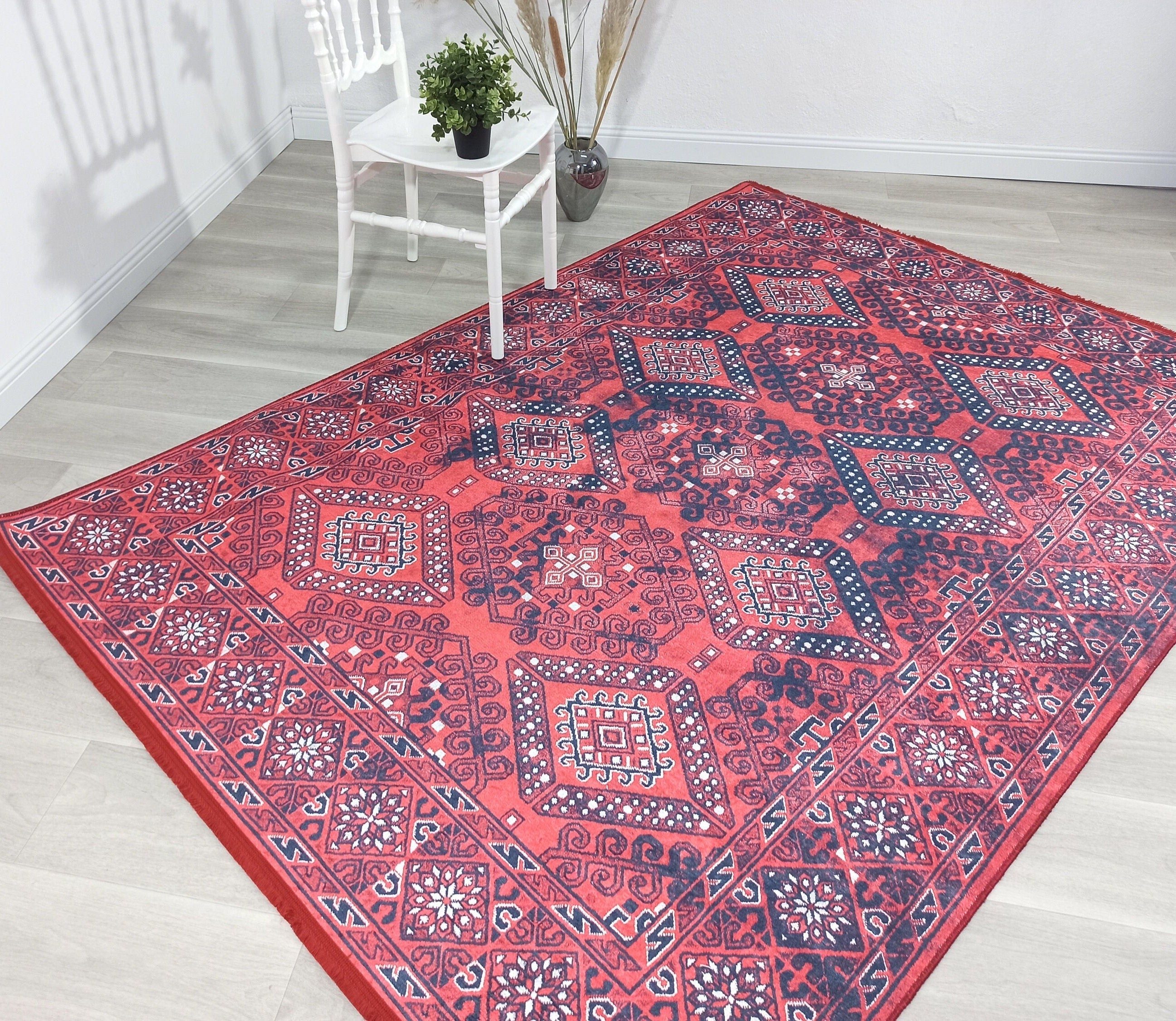 Ramsa Rug Red Navy Blue Turkish Area Rug