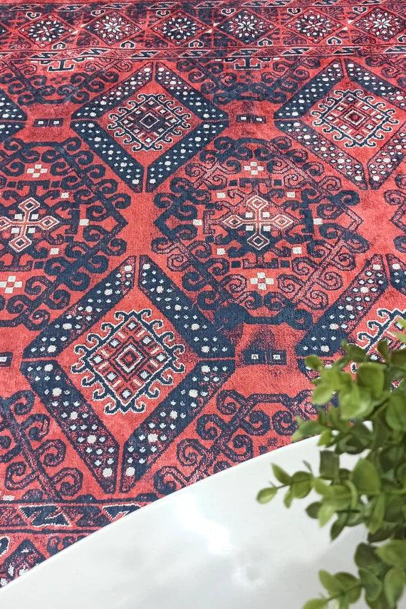 Ramsa Rug Red Navy Blue Turkish Area Rug