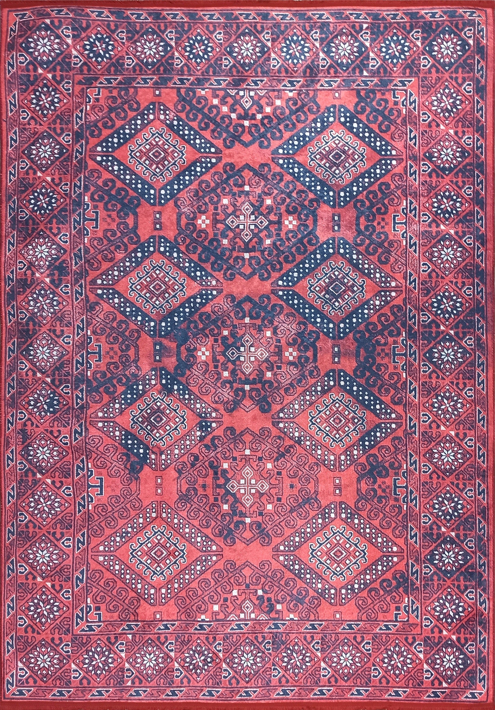 Ramsa Rug Red Navy Blue Turkish Area Rug