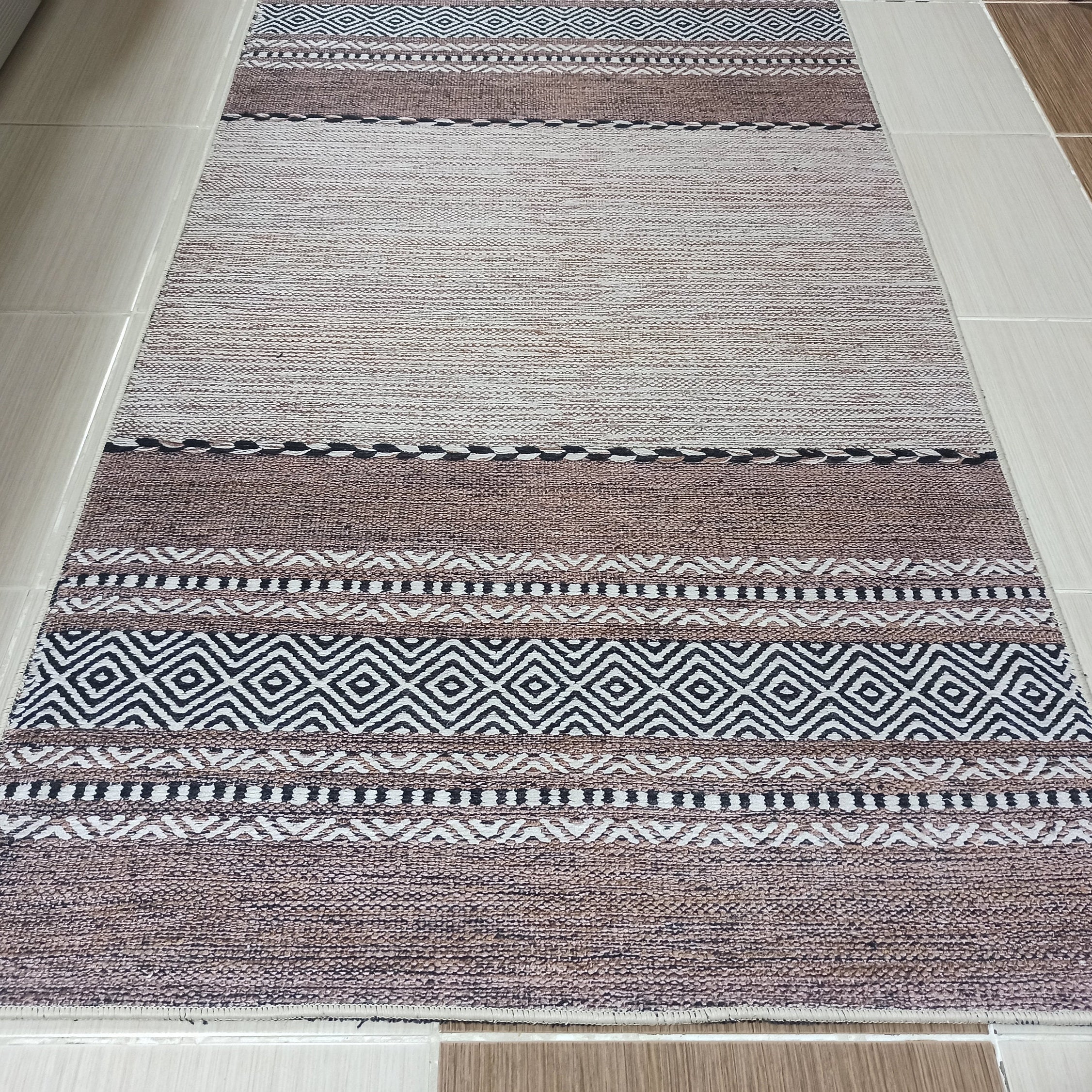 Rana Rug Kilim Design Brown Beige Striped Rug