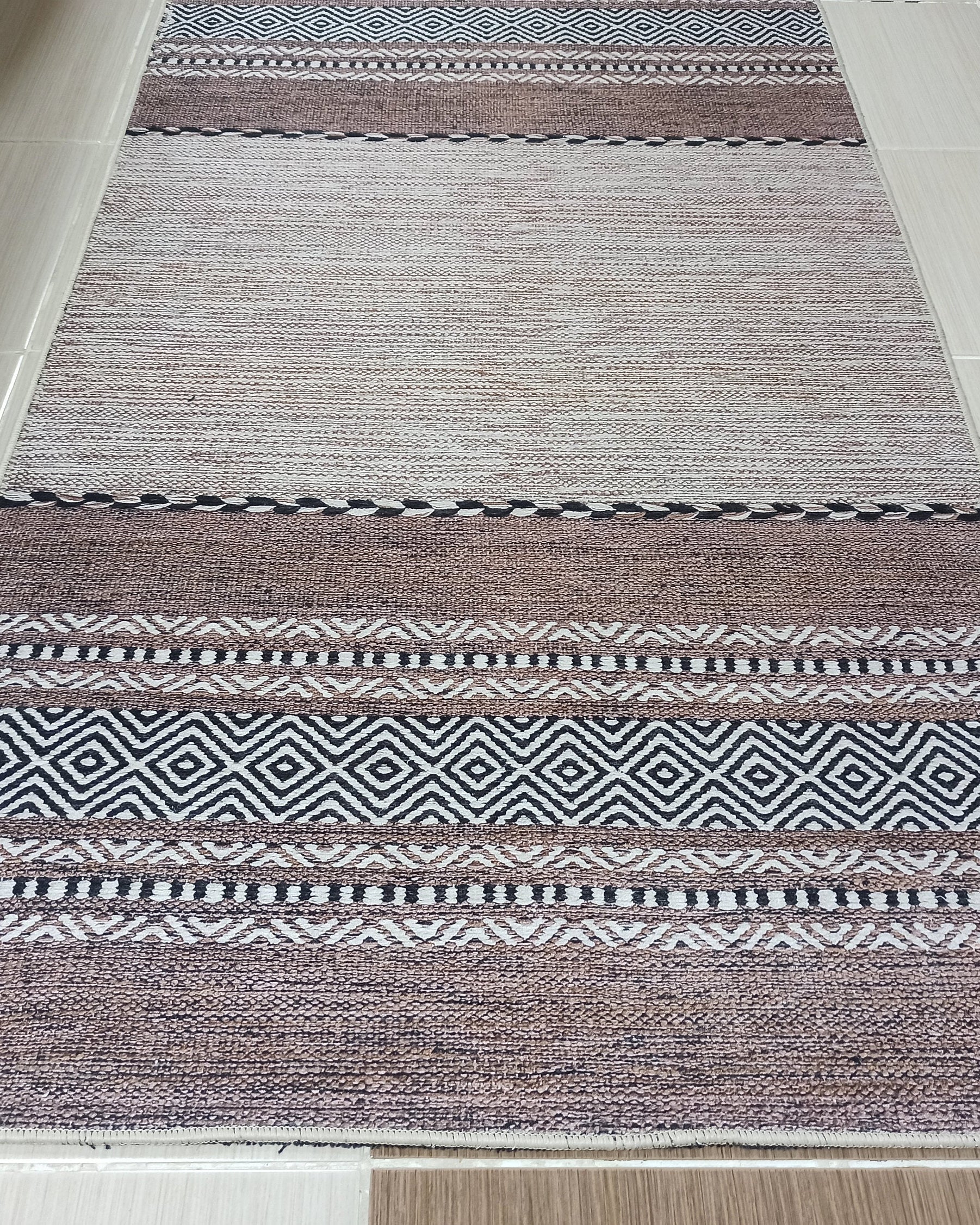 Rana Rug Kilim Design Brown Beige Striped Rug