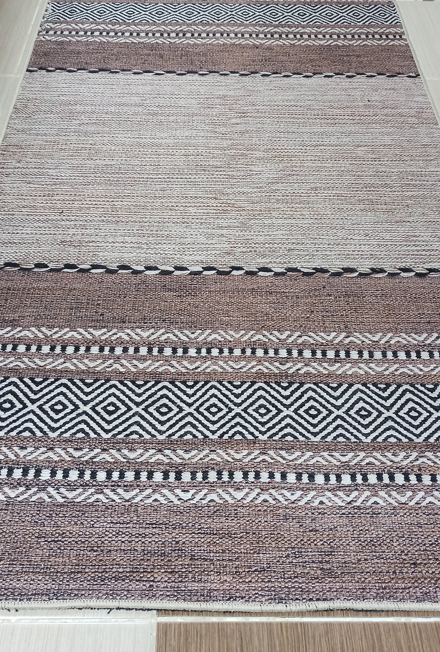 Rana Rug Kilim Design Brown Beige Striped Rug