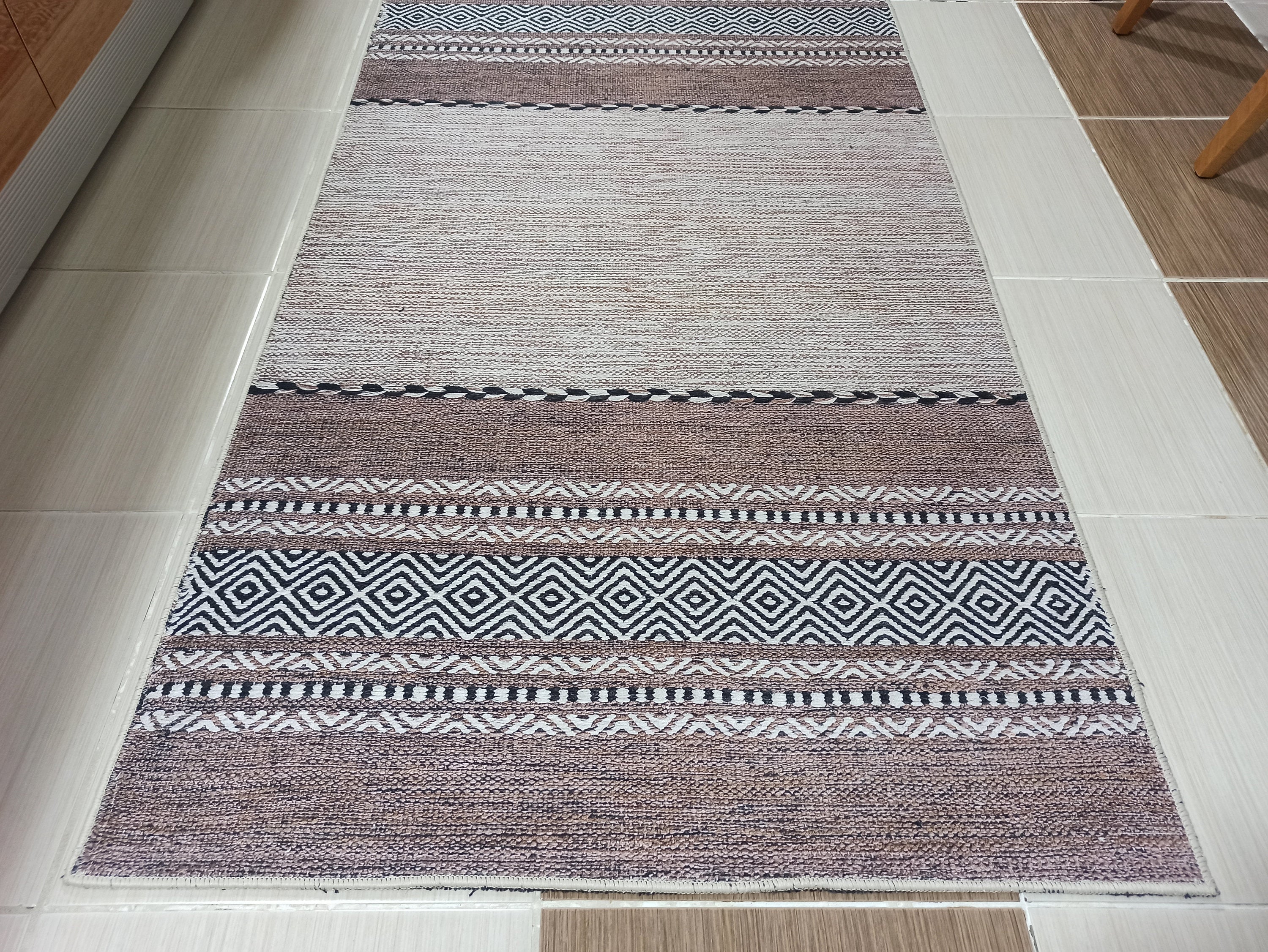 Rana Rug Kilim Design Brown Beige Striped Rug