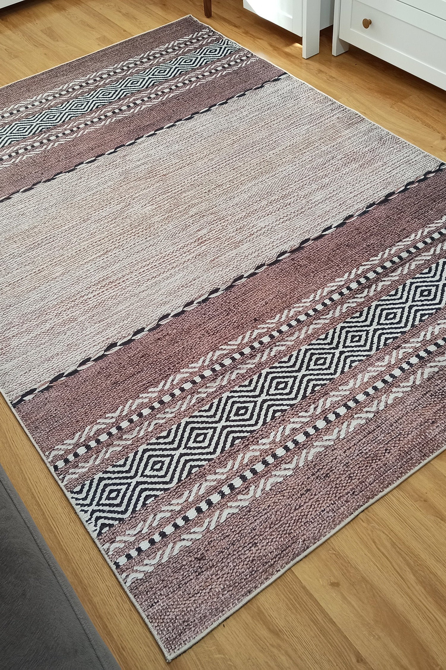 Rana Rug Kilim Design Brown Beige Striped Rug