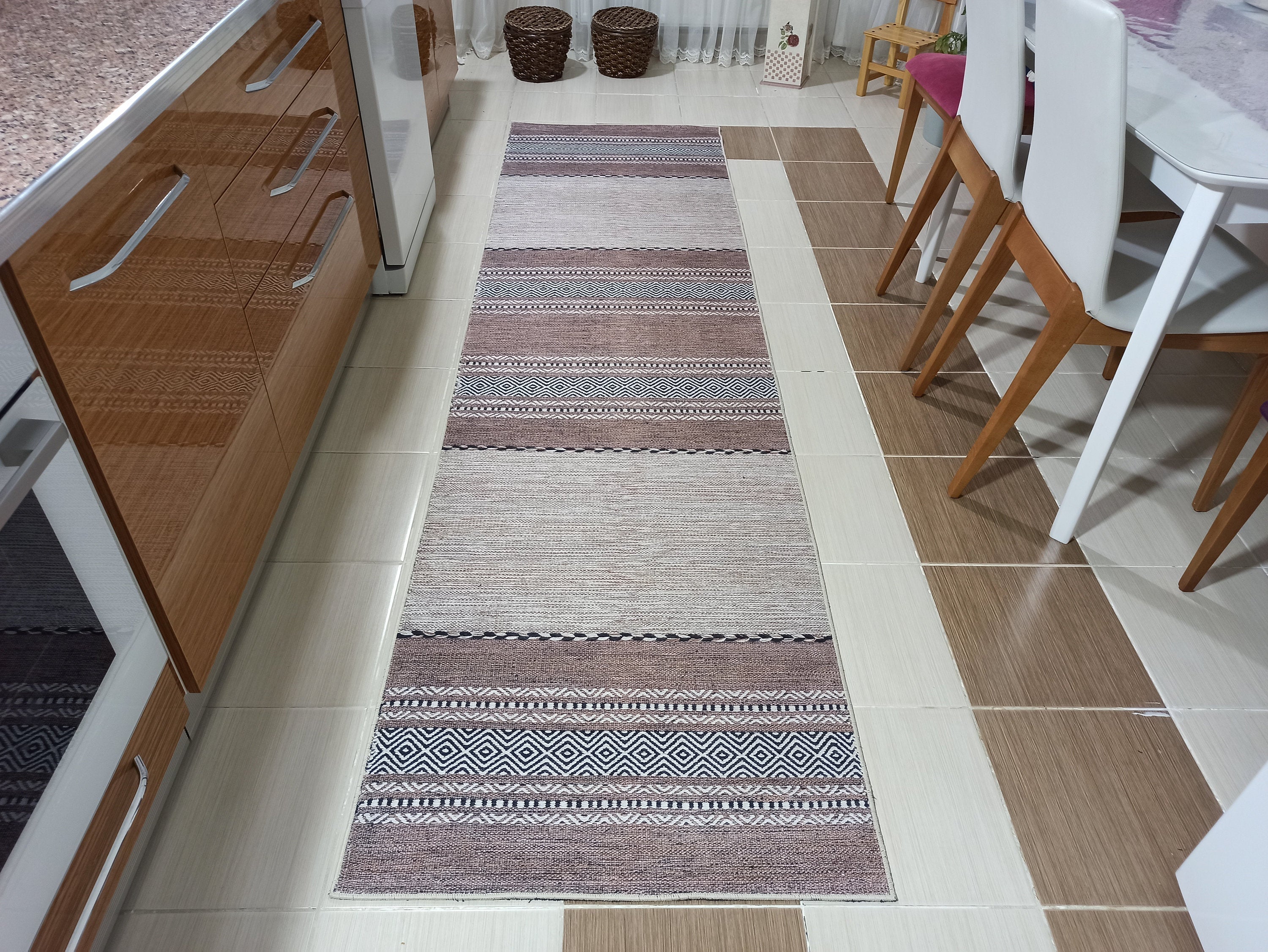 Rana Rug Kilim Design Brown Beige Striped Rug