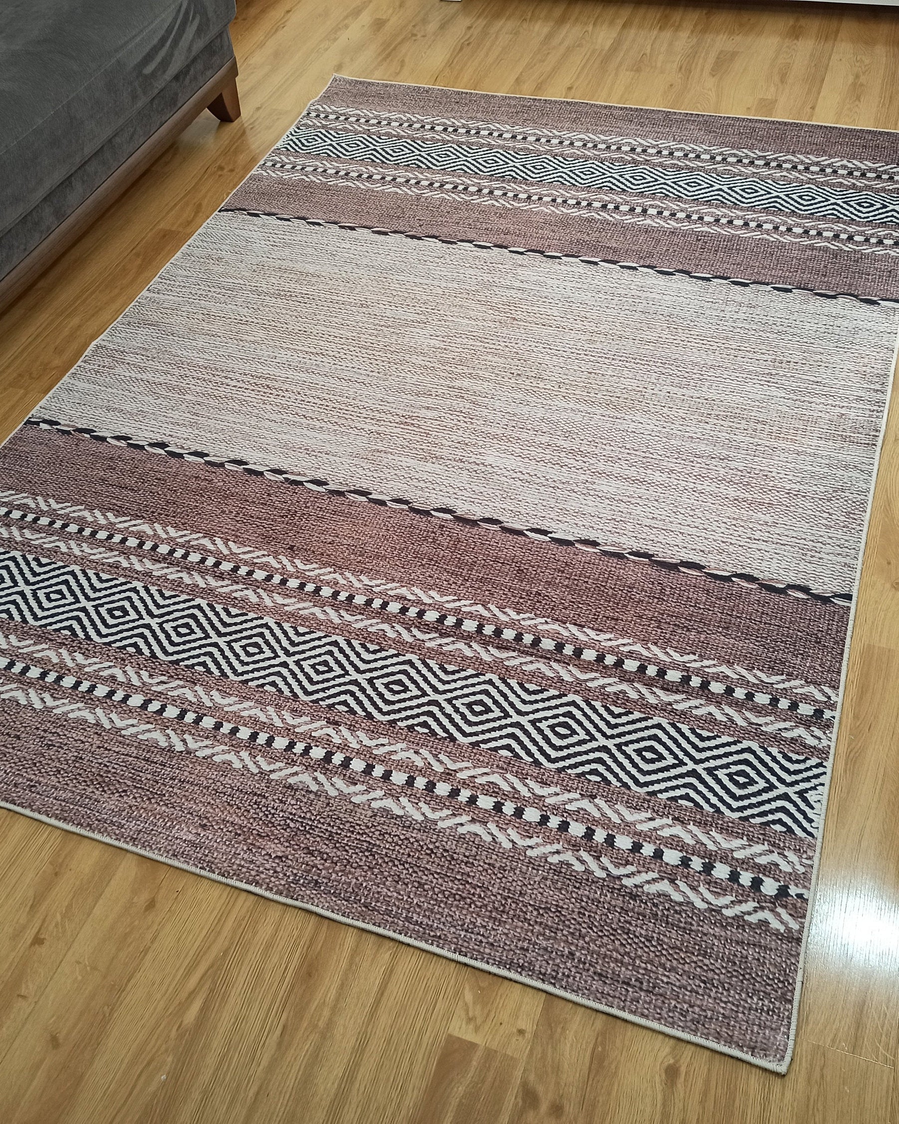 Rana Rug Kilim Design Brown Beige Striped Rug