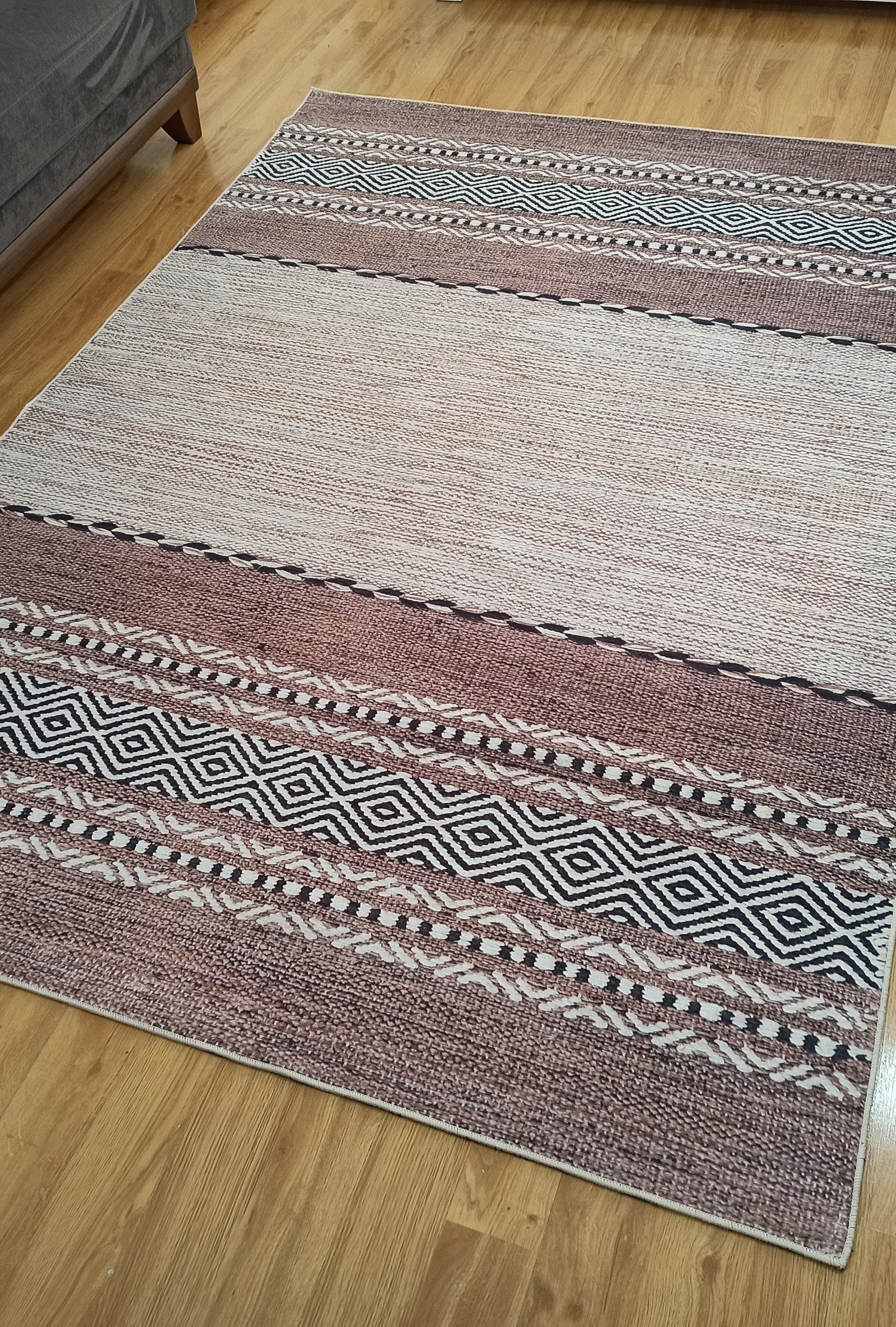 Rana Rug Kilim Design Brown Beige Striped Rug