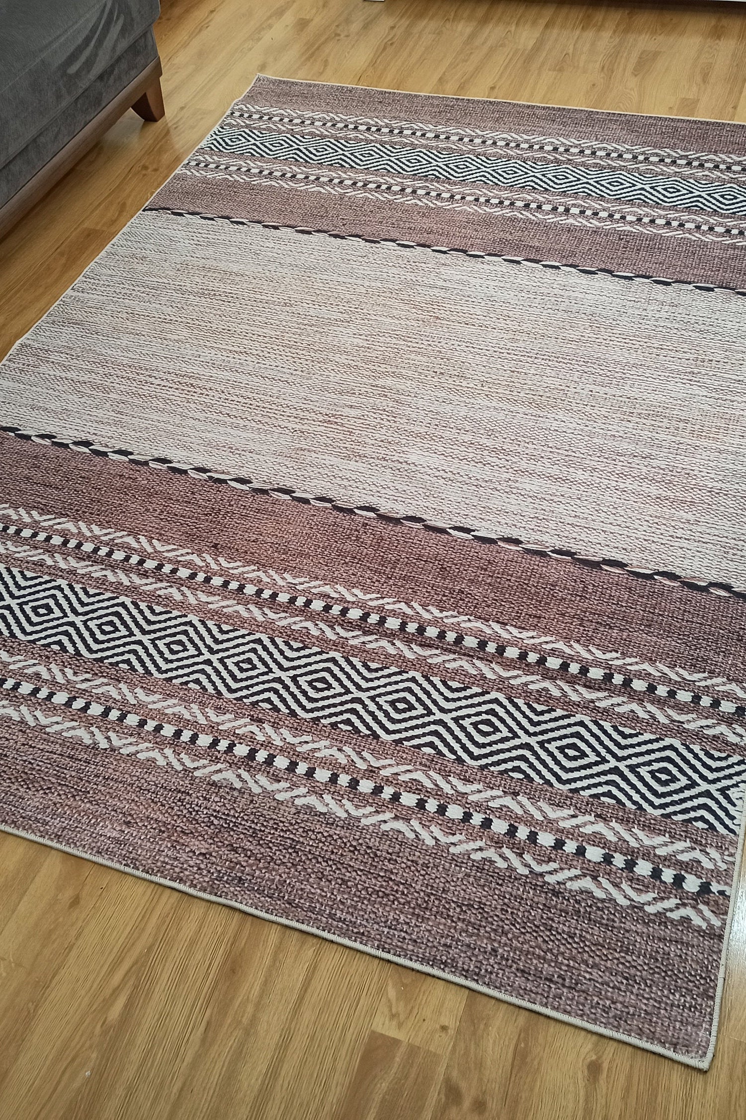 Rana Rug Kilim Design Brown Beige Striped Rug