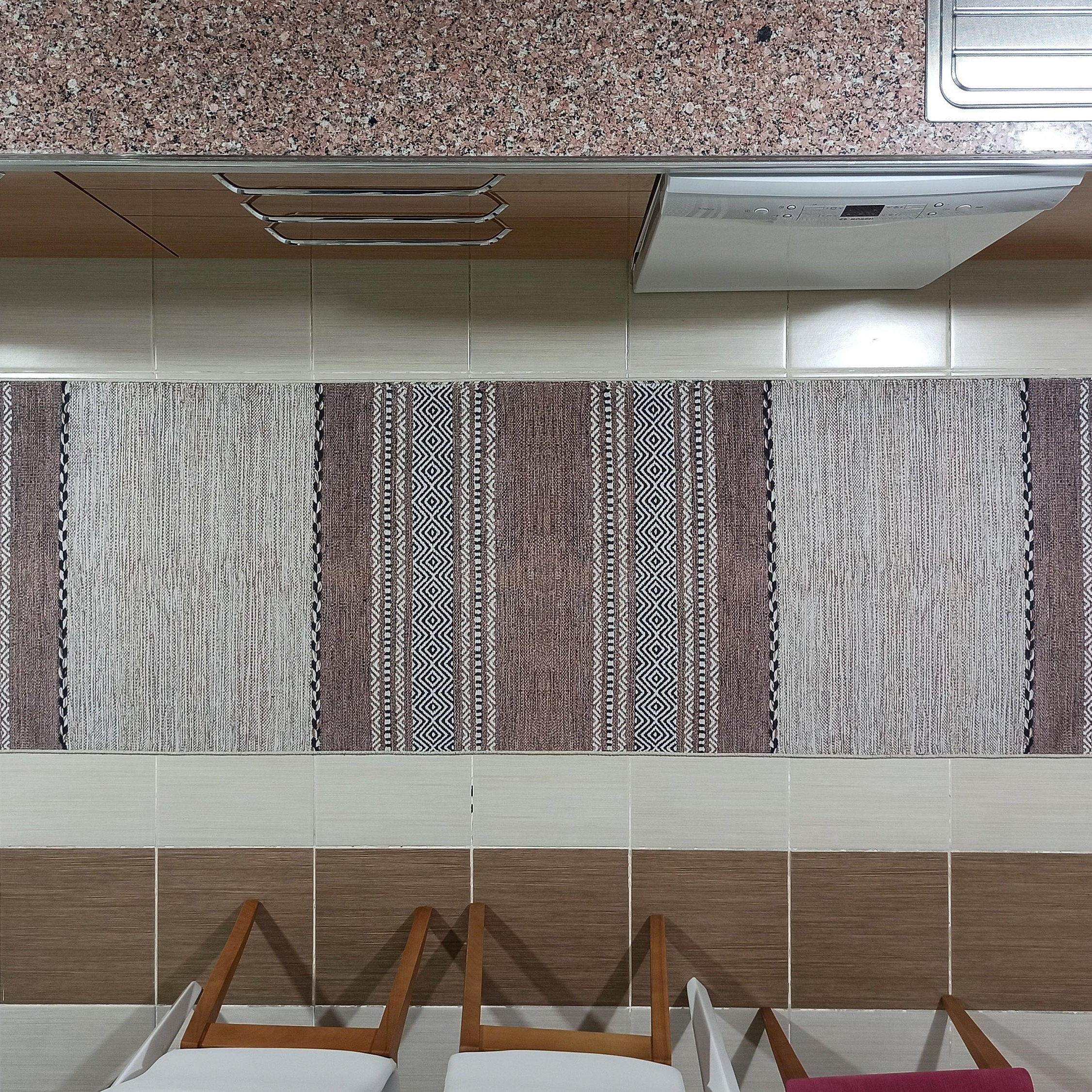 Rana Rug Kilim Design Brown Beige Striped Rug