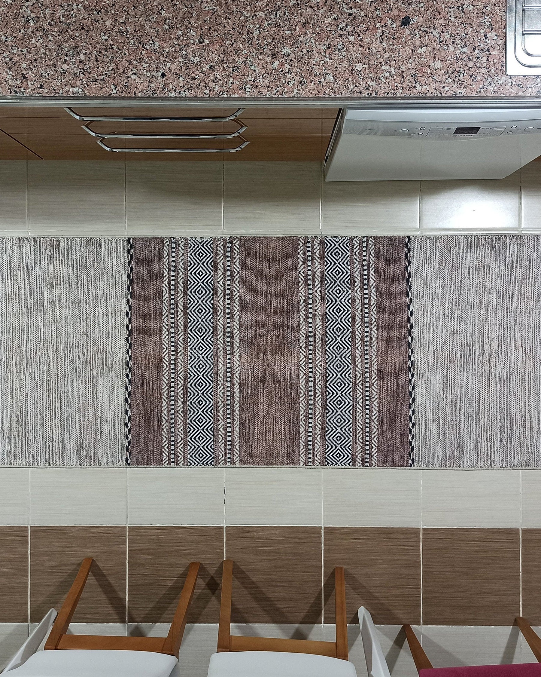 Rana Rug Kilim Design Brown Beige Striped Rug