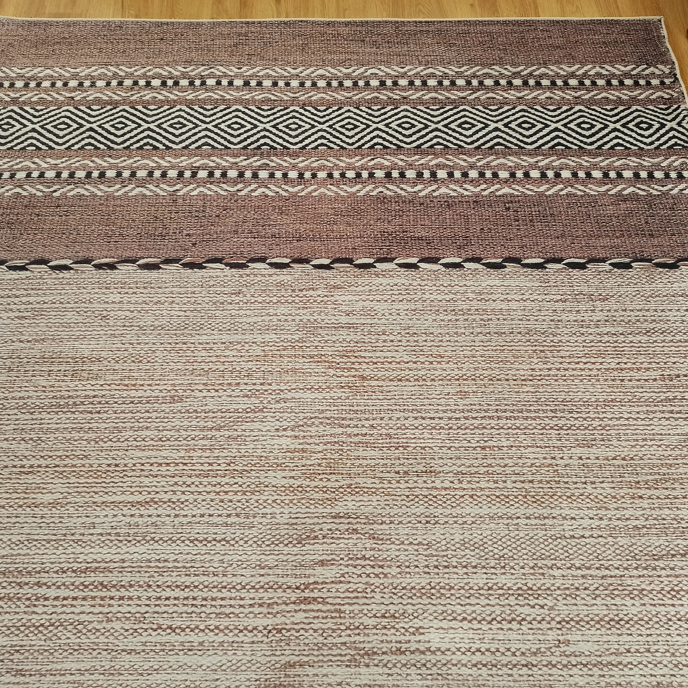 Rana Rug Kilim Design Brown Beige Striped Rug