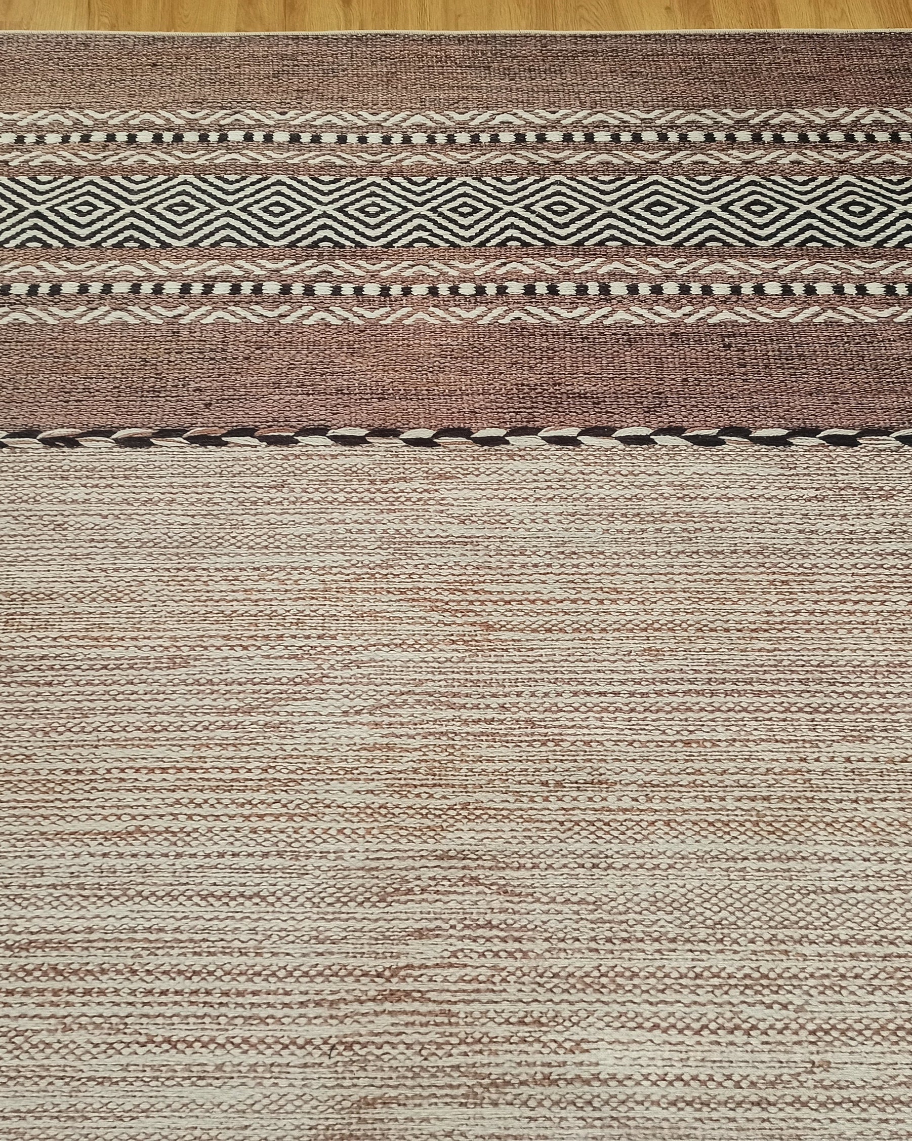 Rana Rug Kilim Design Brown Beige Striped Rug