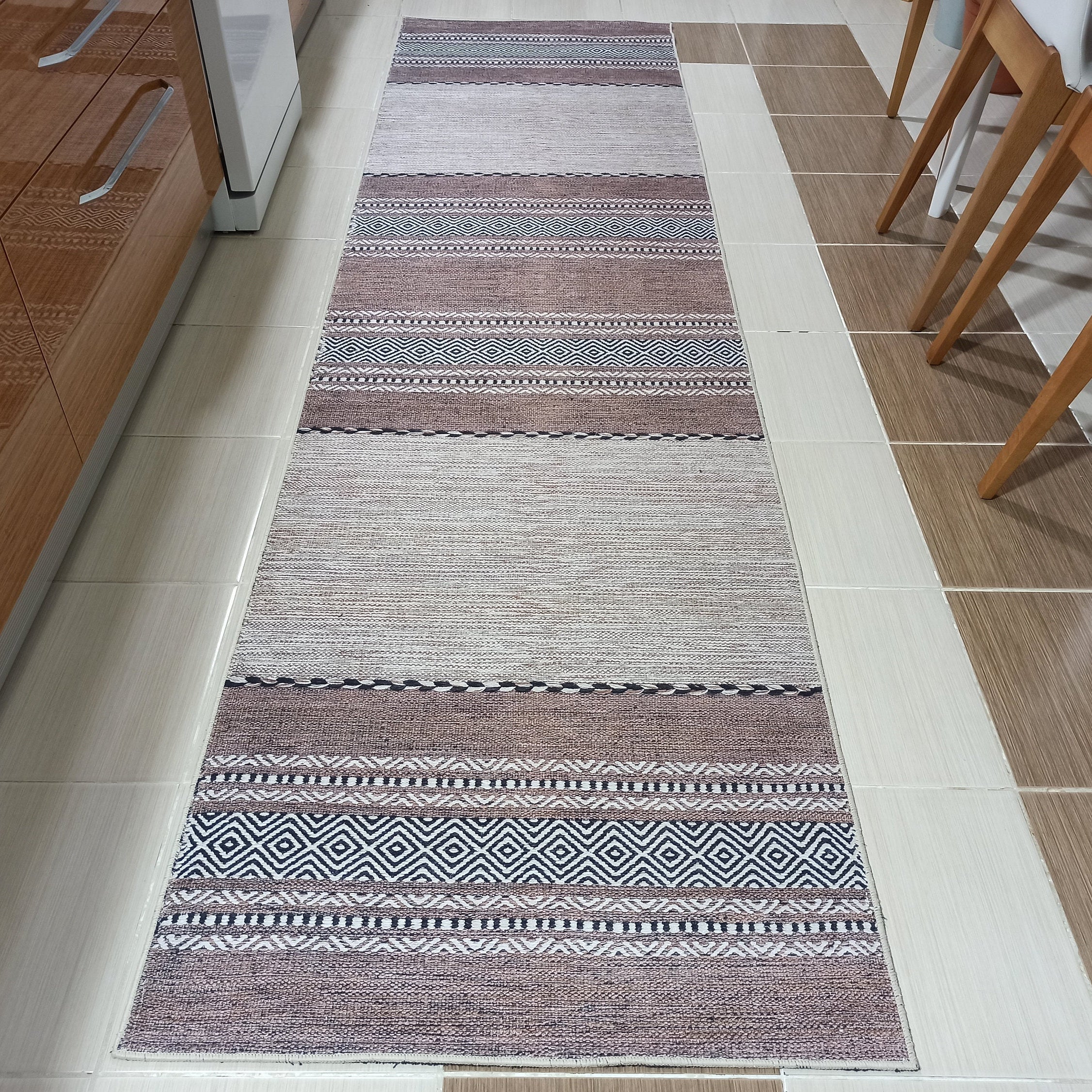 Rana Rug Kilim Design Brown Beige Striped Rug