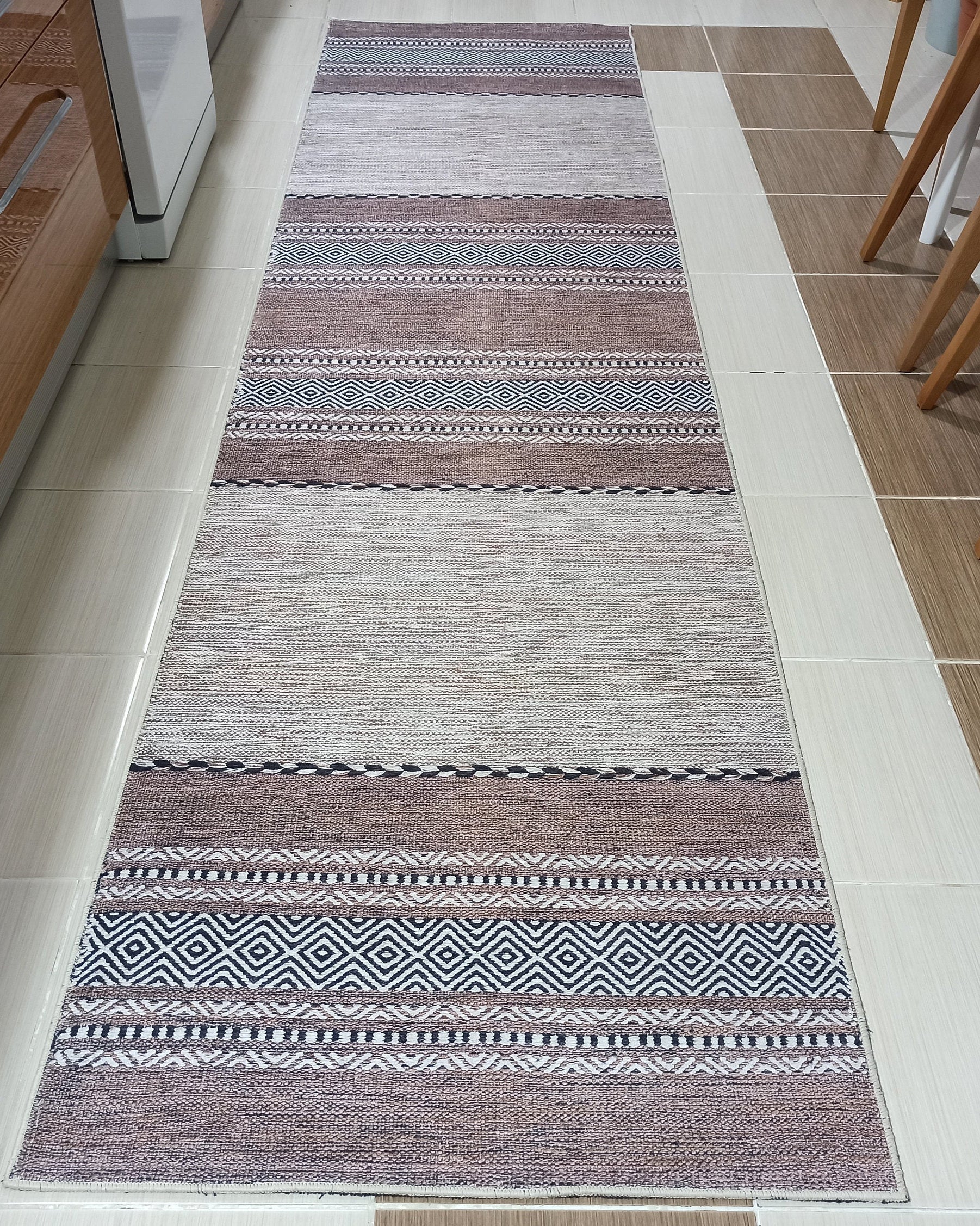 Rana Rug Kilim Design Brown Beige Striped Rug