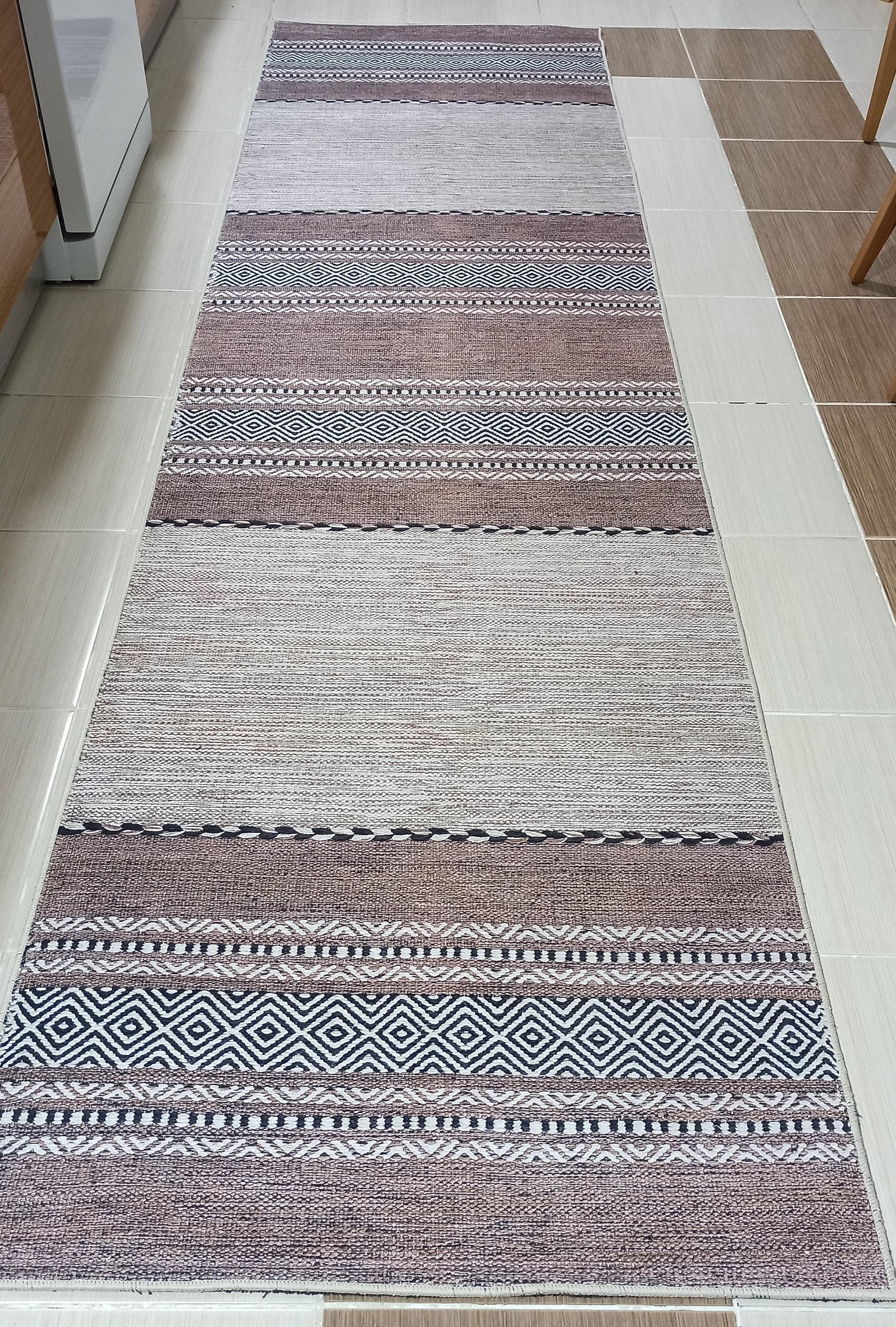 Rana Rug Kilim Design Brown Beige Striped Rug