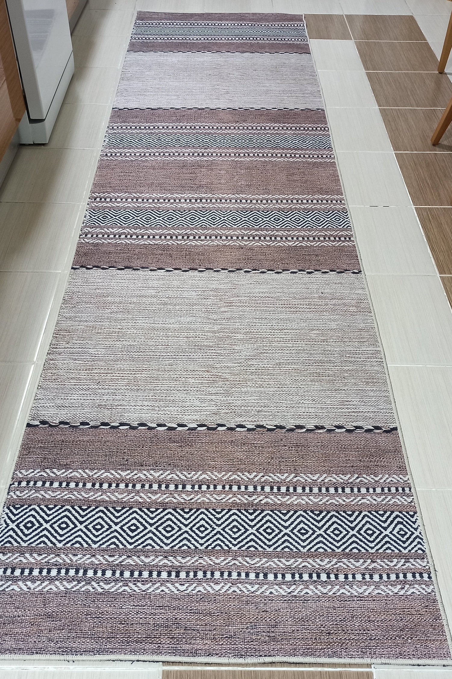 Rana Rug Kilim Design Brown Beige Striped Rug