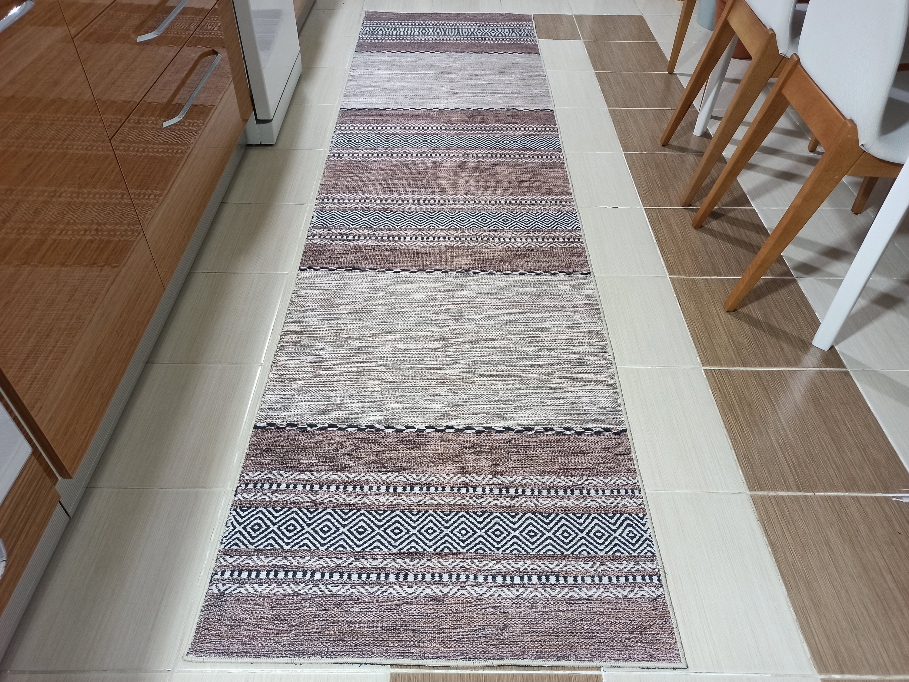 Rana Rug Kilim Design Brown Beige Striped Rug