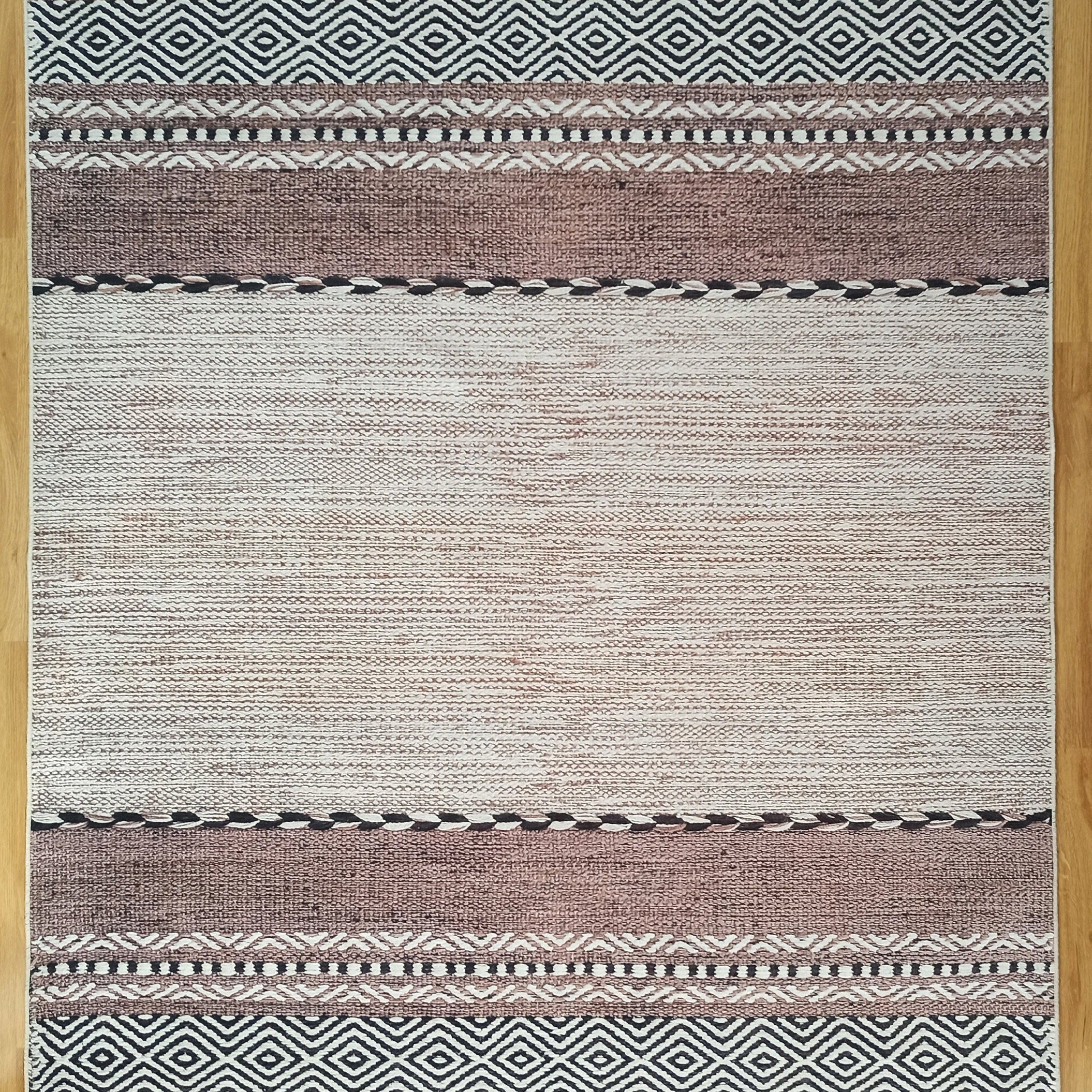 Rana Rug Kilim Design Brown Beige Striped Rug