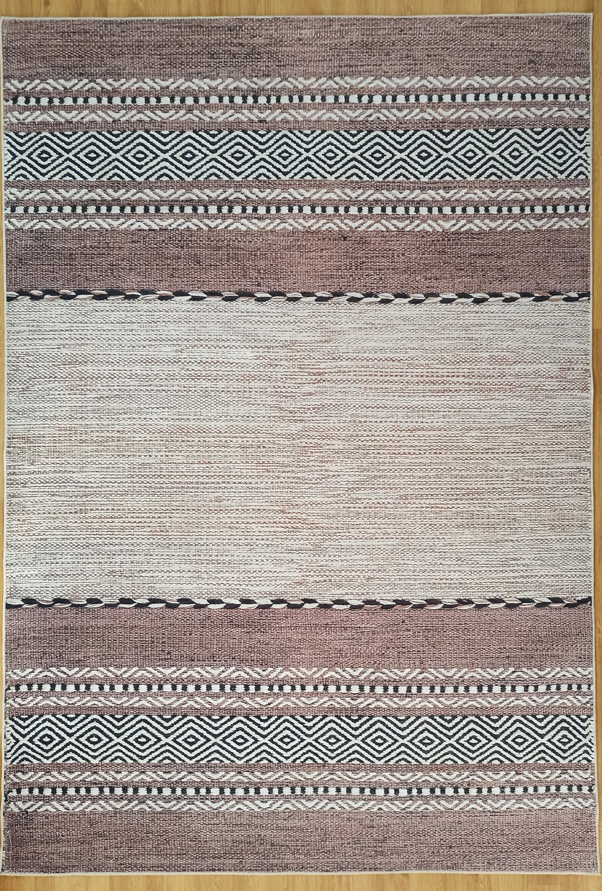 Rana Rug Kilim Design Brown Beige Striped Rug