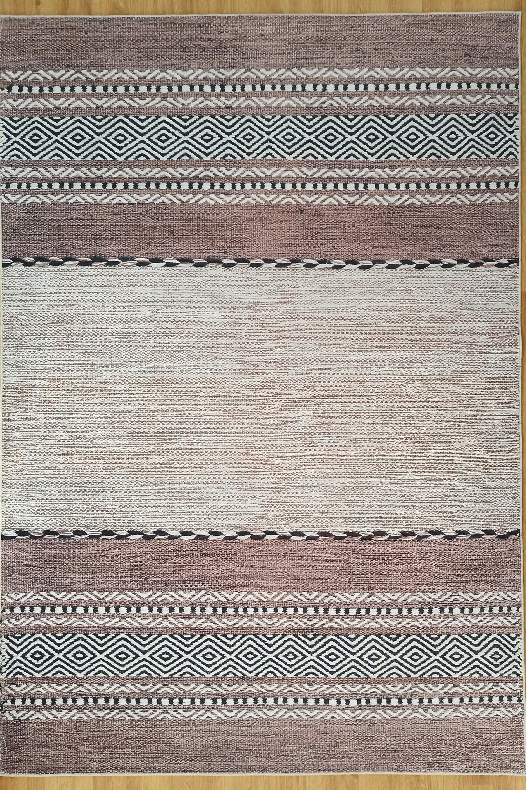 Rana Rug Kilim Design Brown Beige Striped Rug