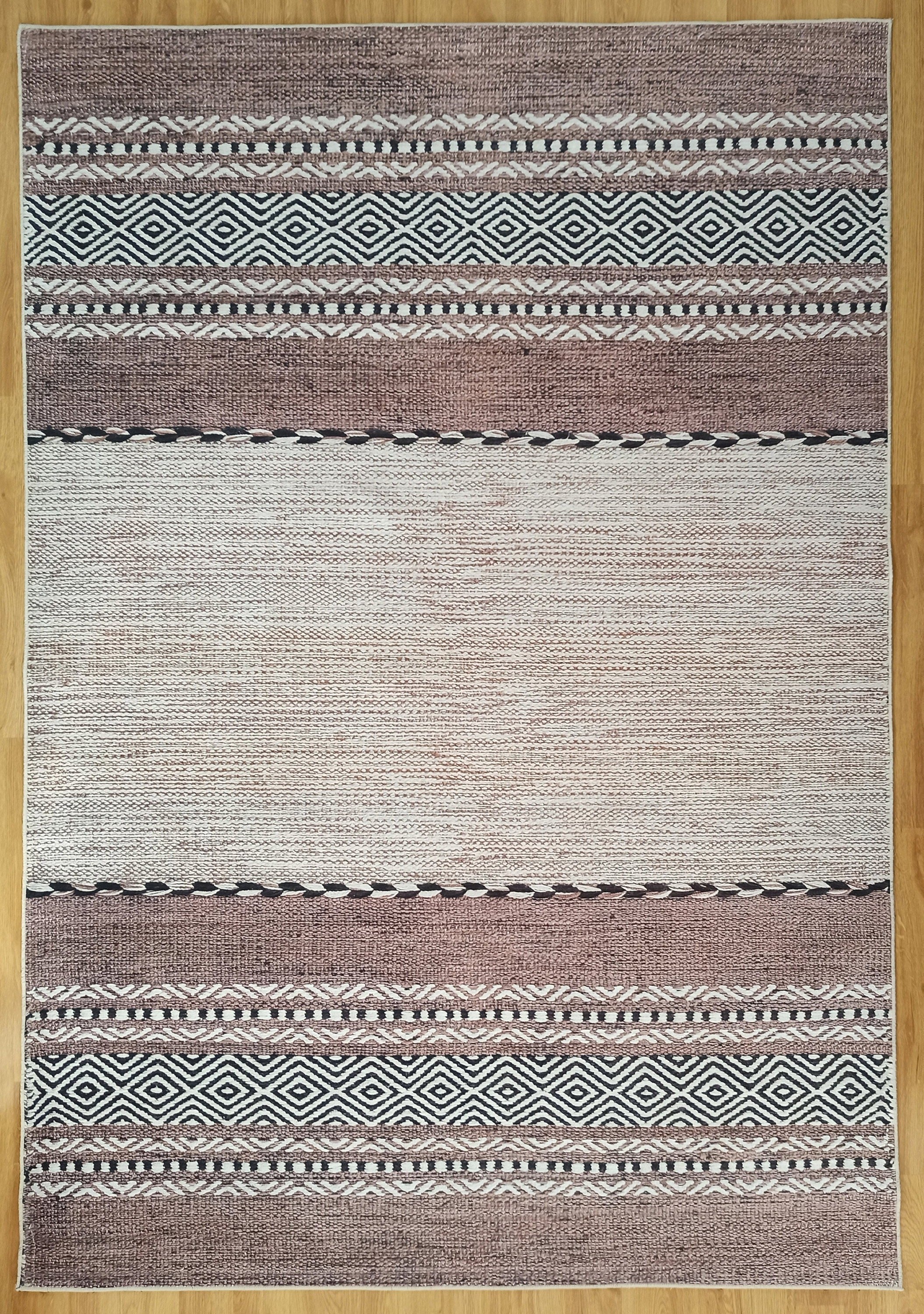 Rana Rug Kilim Design Brown Beige Striped Rug