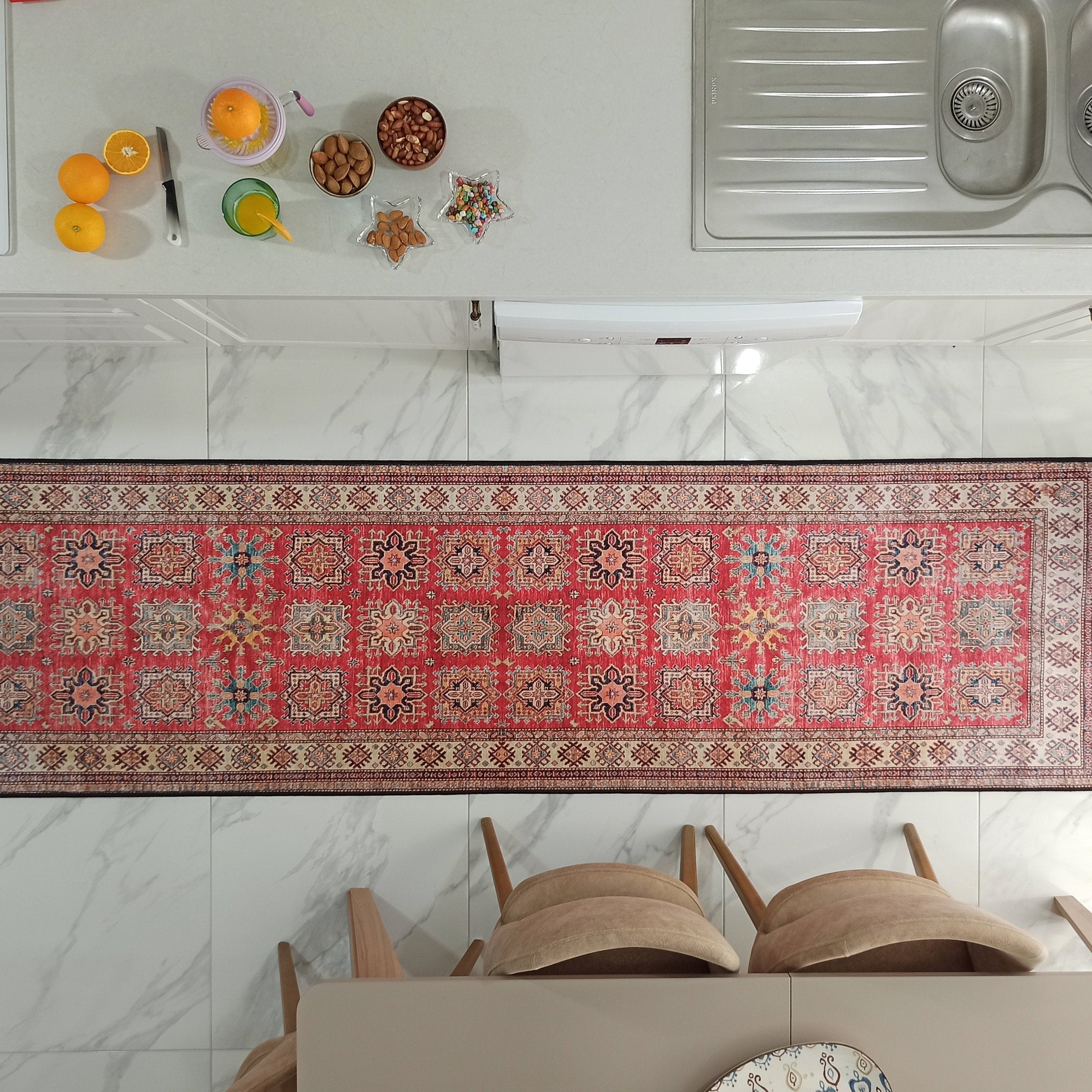 Ravia Runner Turkish Kilim Red Beige Rug