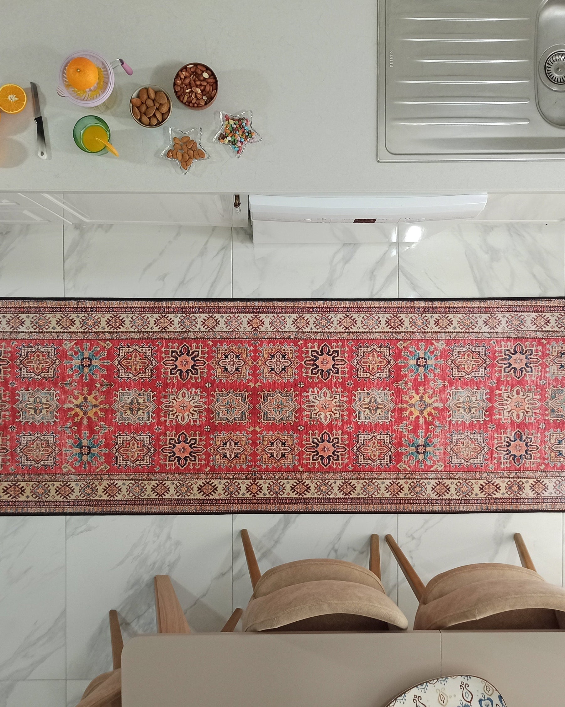 Ravia Runner Turkish Kilim Red Beige Rug