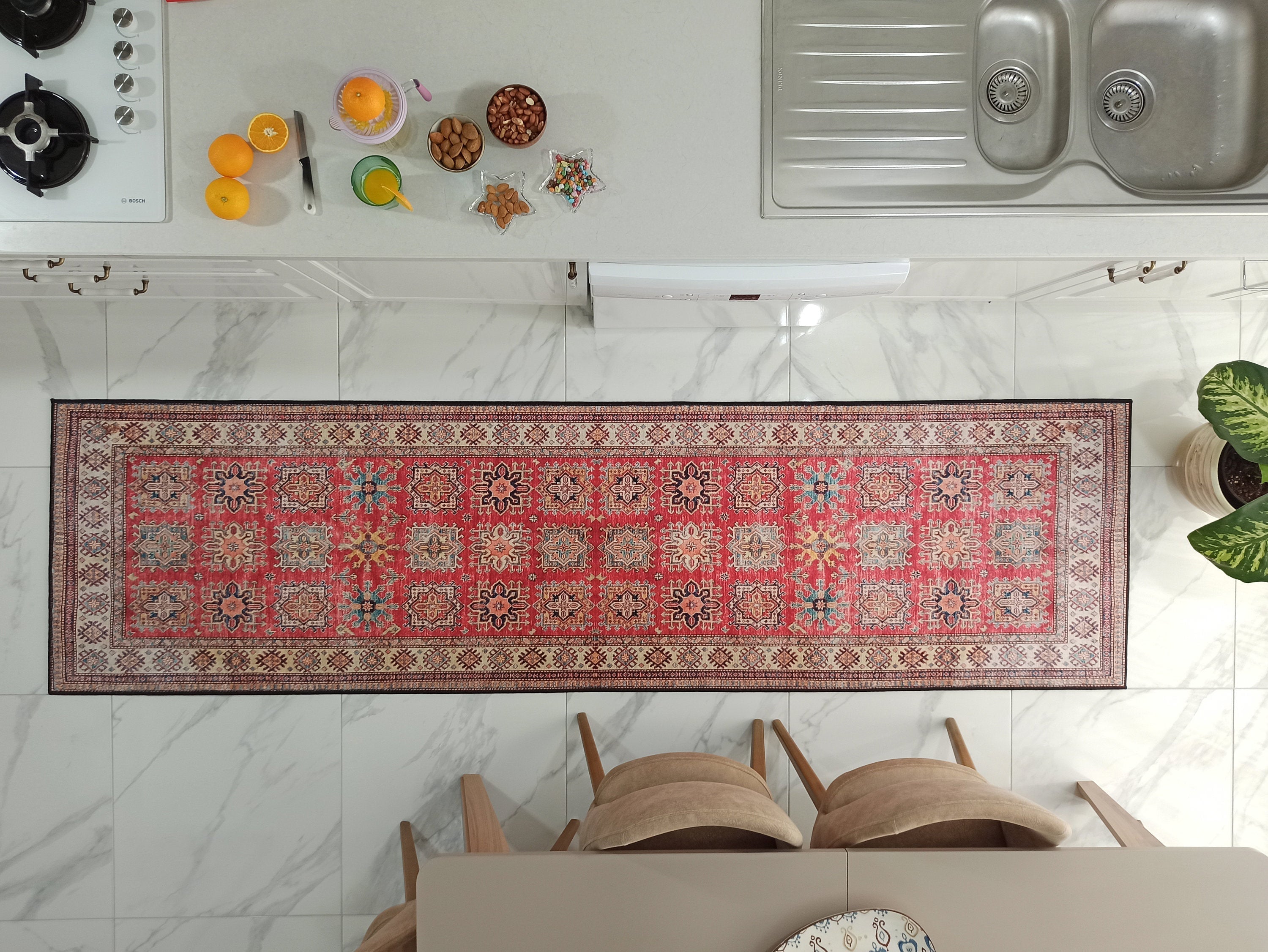 Ravia Runner Turkish Kilim Red Beige Rug