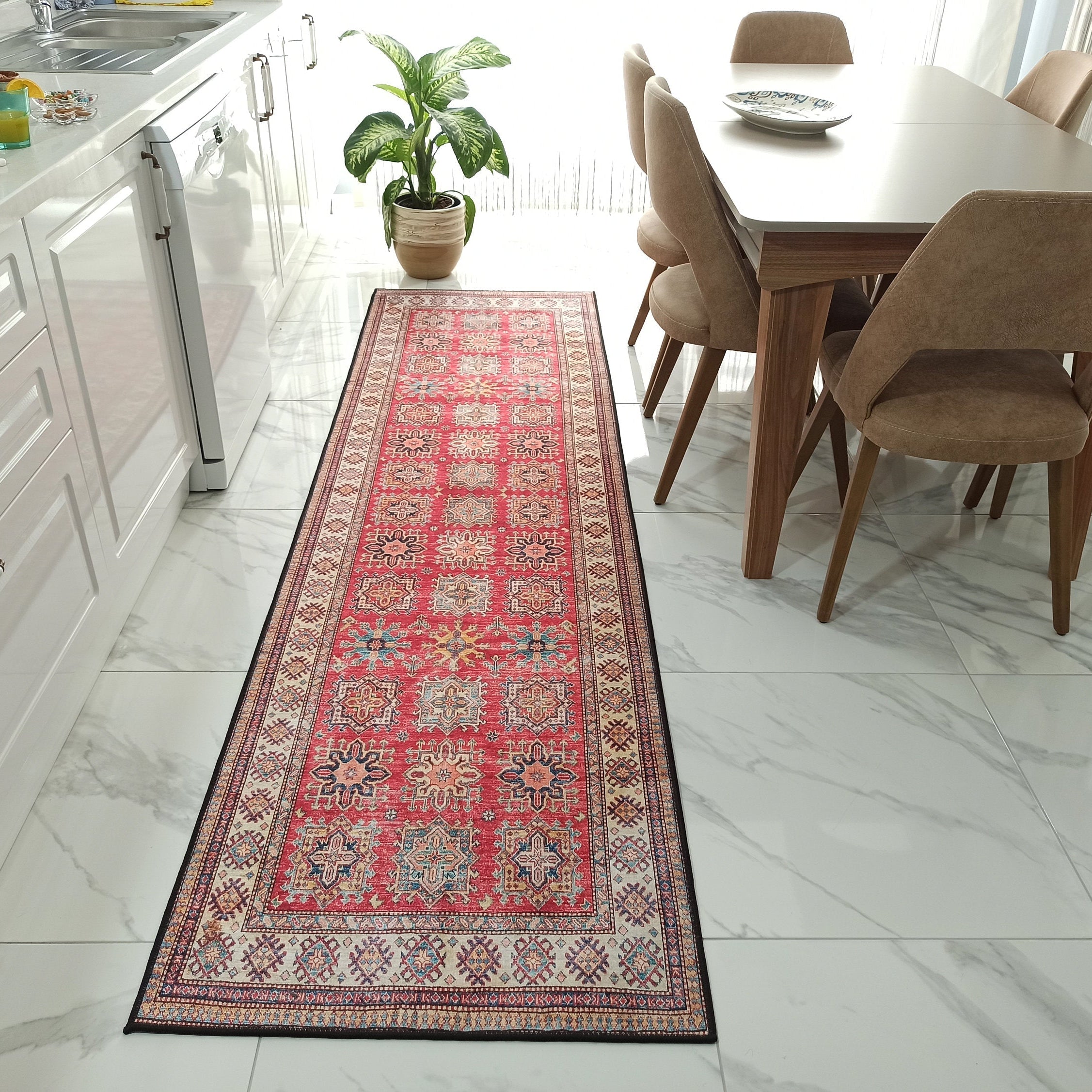 Ravia Runner Turkish Kilim Red Beige Rug