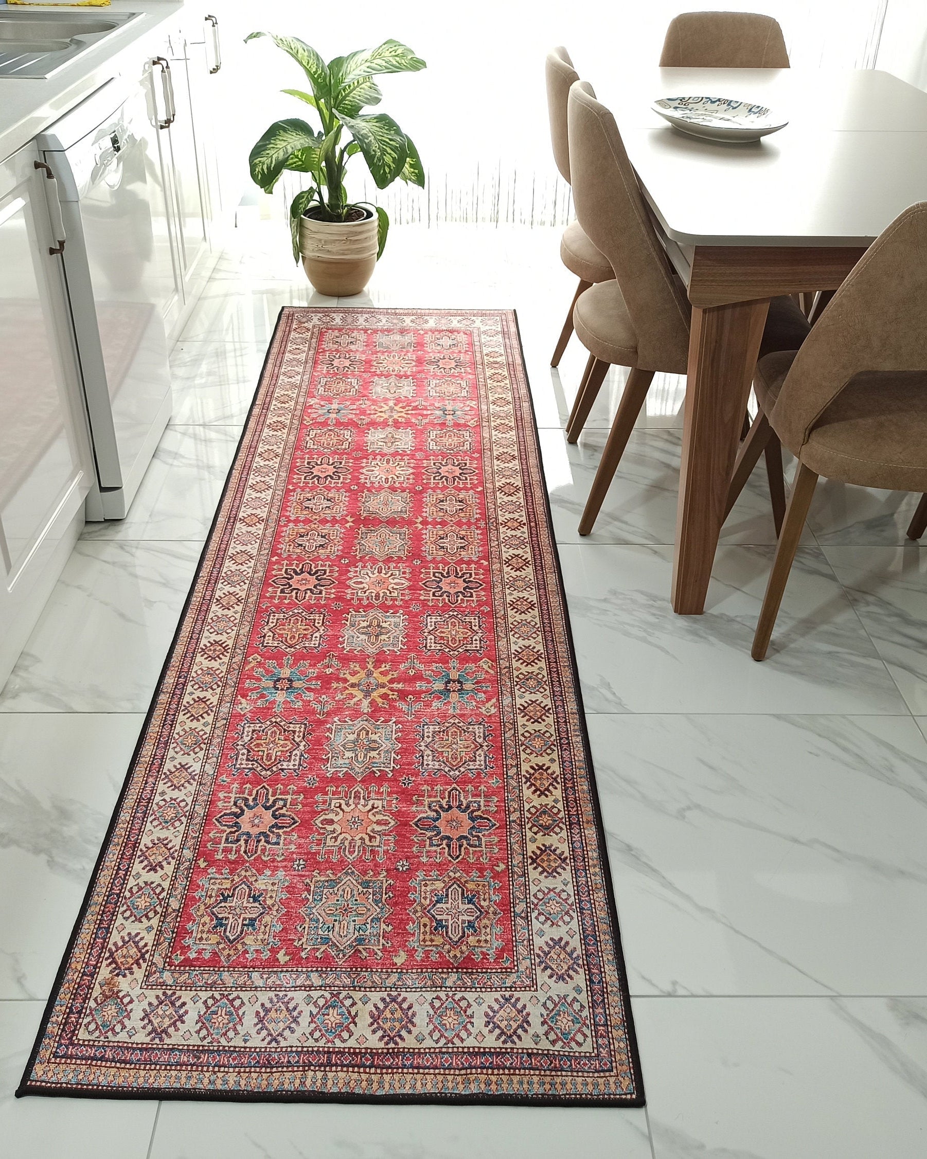 Ravia Runner Turkish Kilim Red Beige Rug