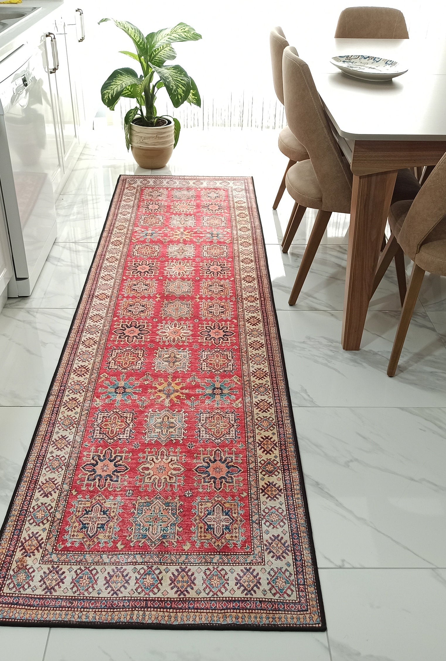 Ravia Runner Turkish Kilim Red Beige Rug