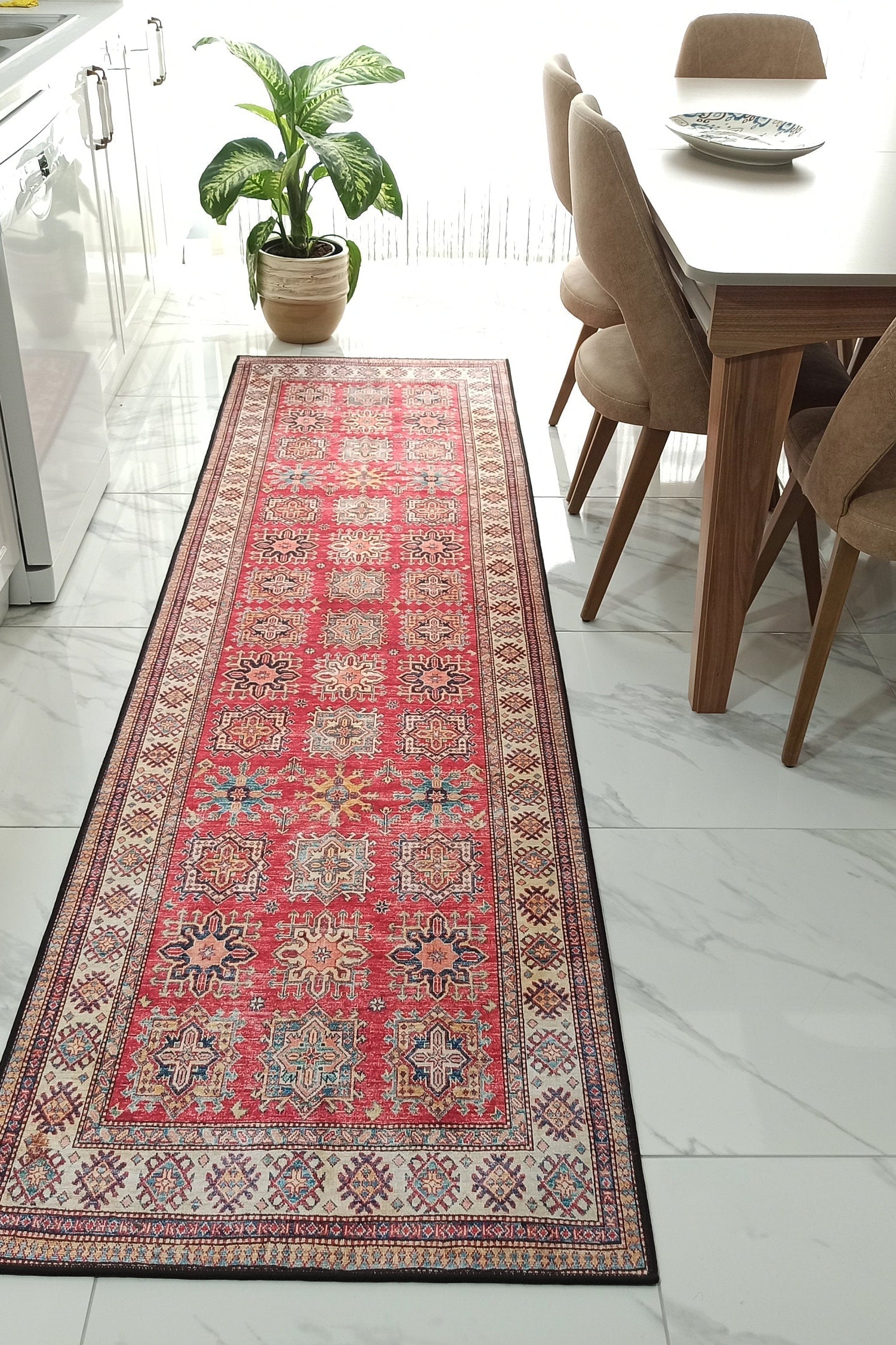 Ravia Runner Turkish Kilim Red Beige Rug