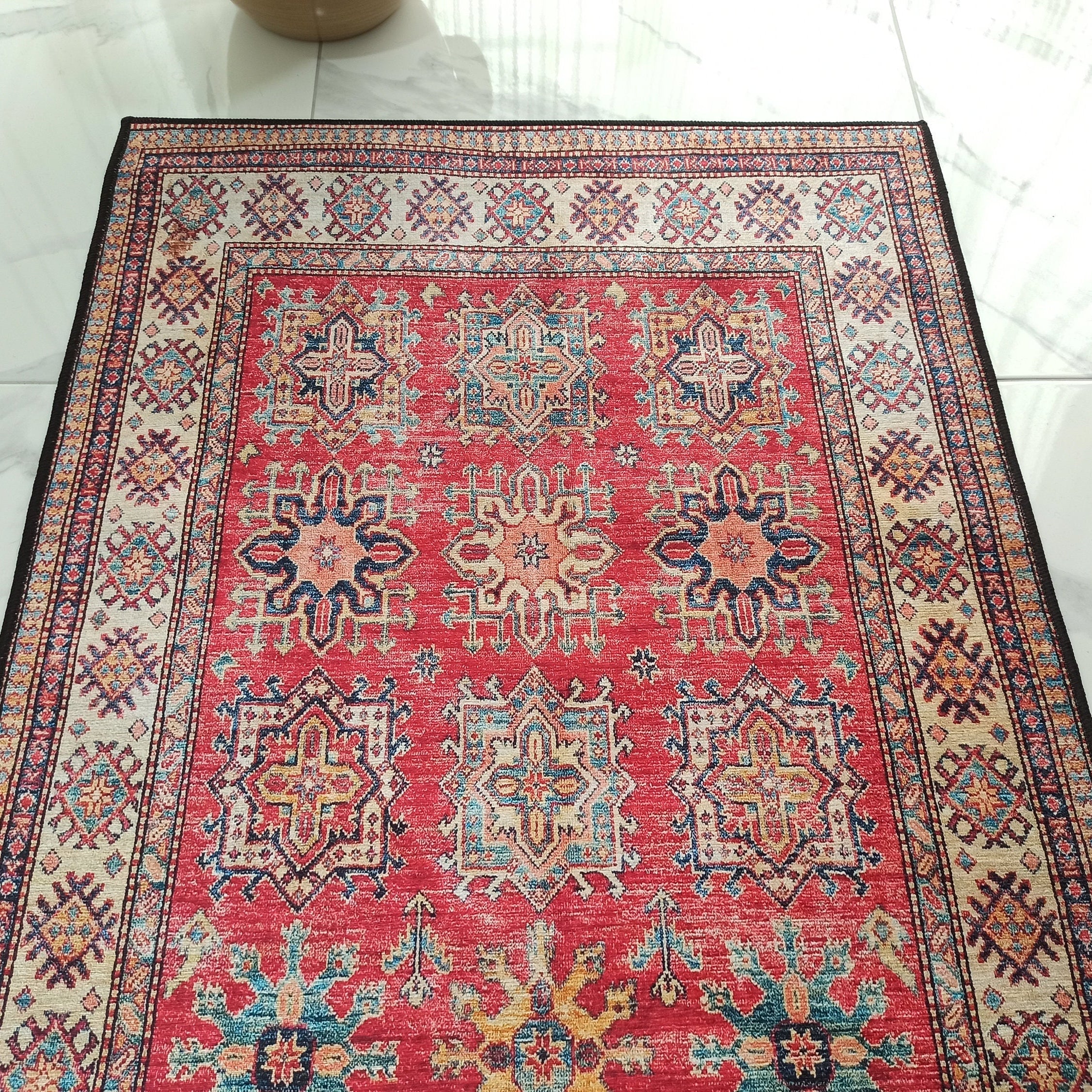 Ravia Runner Turkish Kilim Red Beige Rug