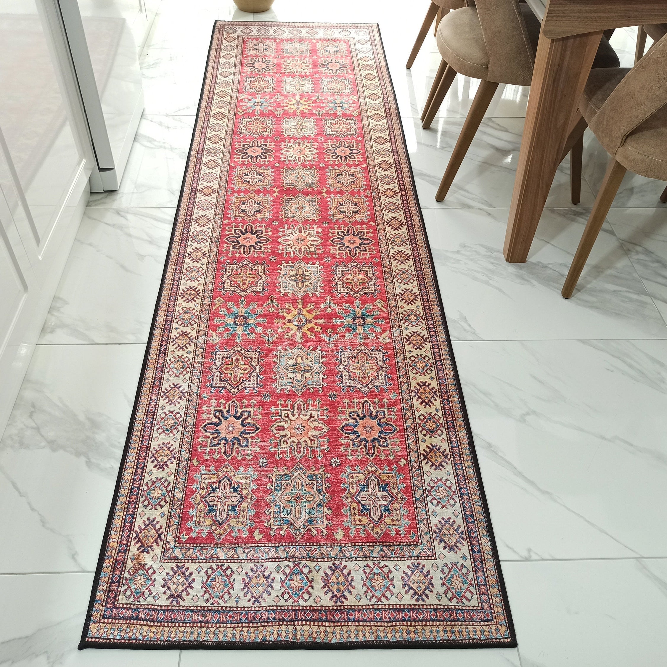 Ravia Runner Turkish Kilim Red Beige Rug