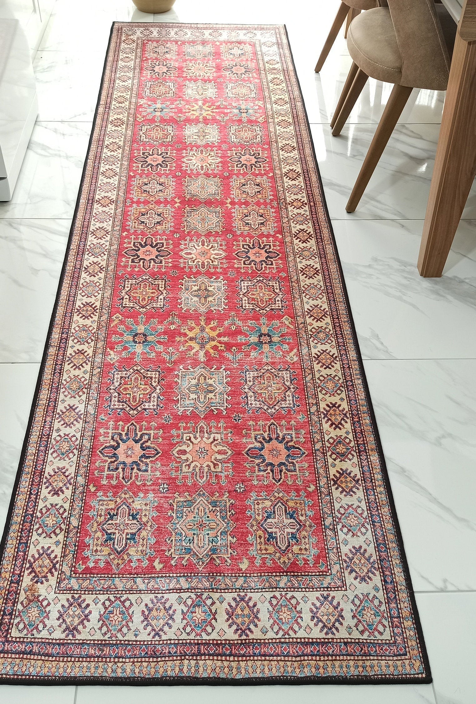 Ravia Runner Turkish Kilim Red Beige Rug