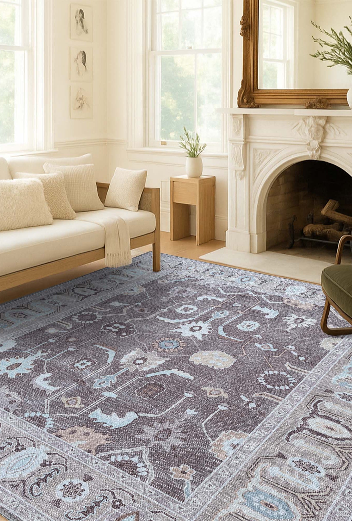 Rawiya Brown Gray Modern Oushak Rug