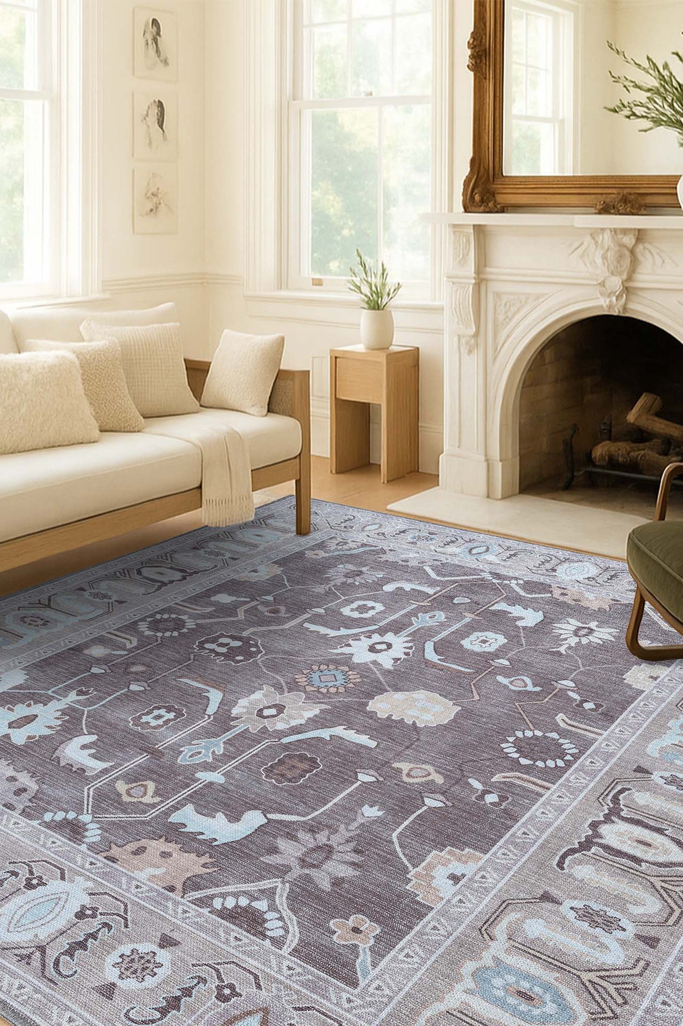 Rawiya Brown Gray Modern Oushak Rug