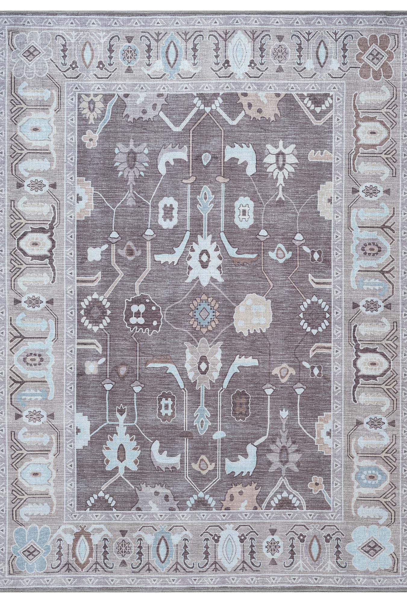 Rawiya Brown Gray Modern Oushak Rug