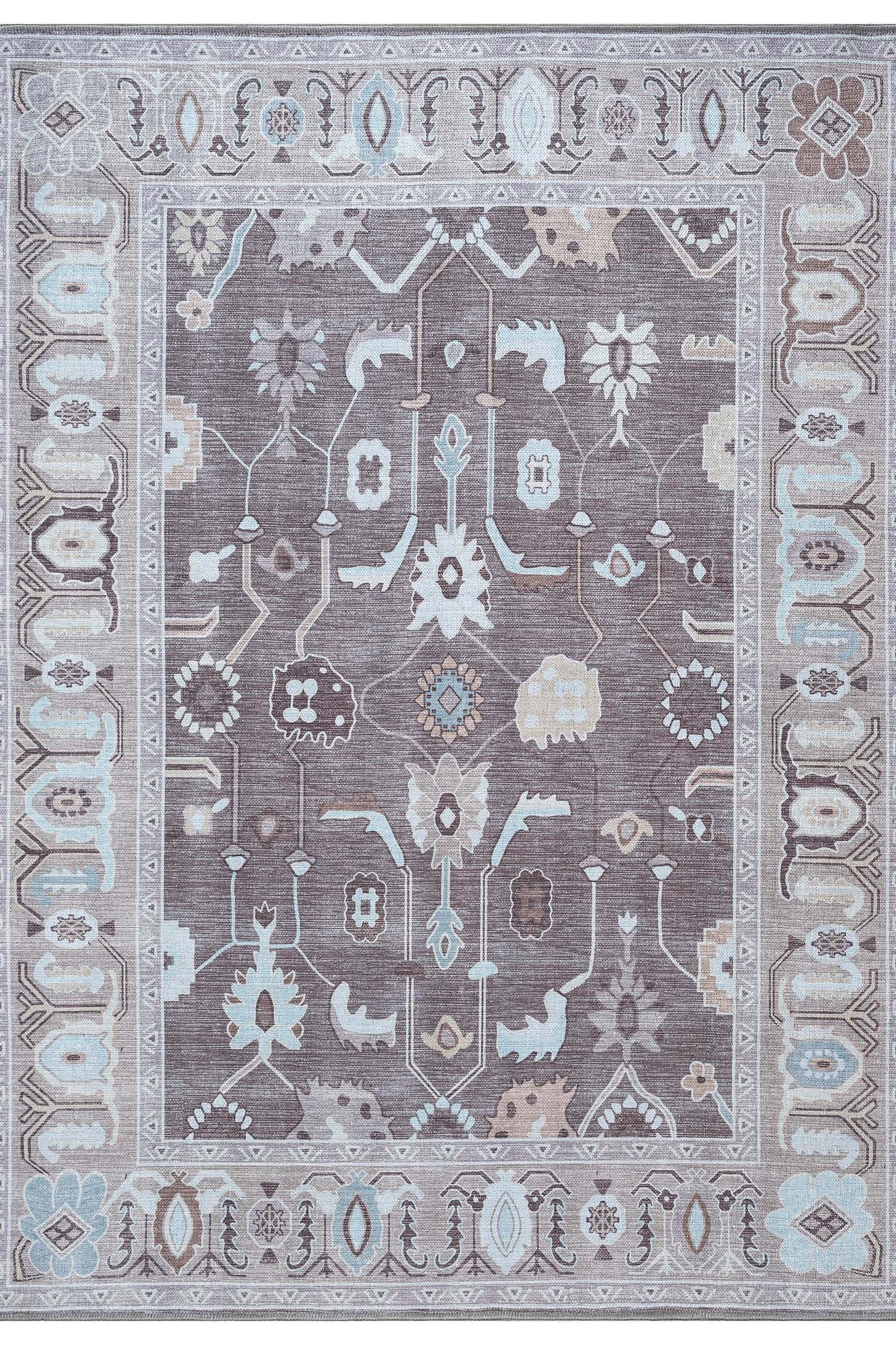 Rawiya Brown Gray Modern Oushak Rug
