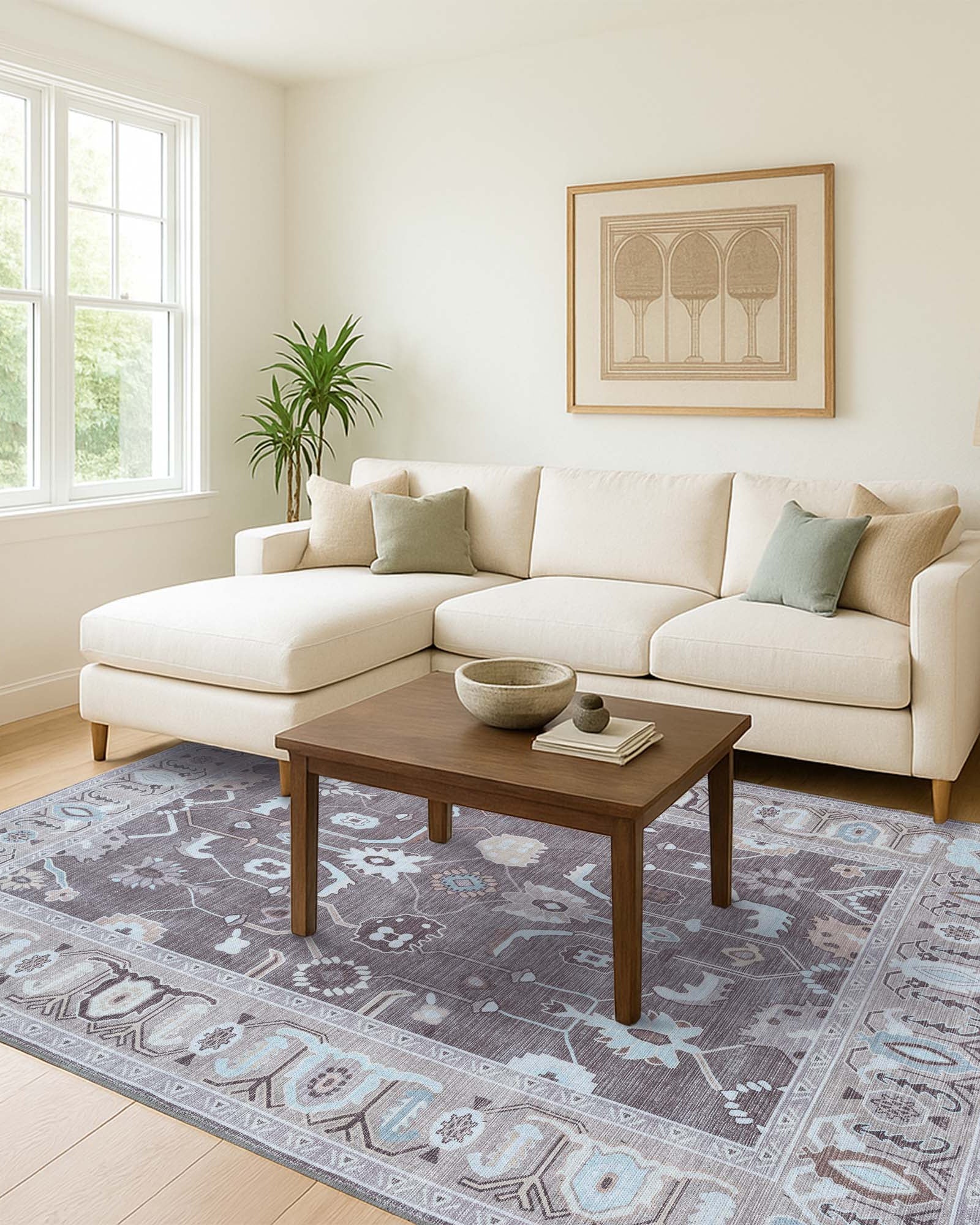 Rawiya Brown Gray Modern Oushak Rug