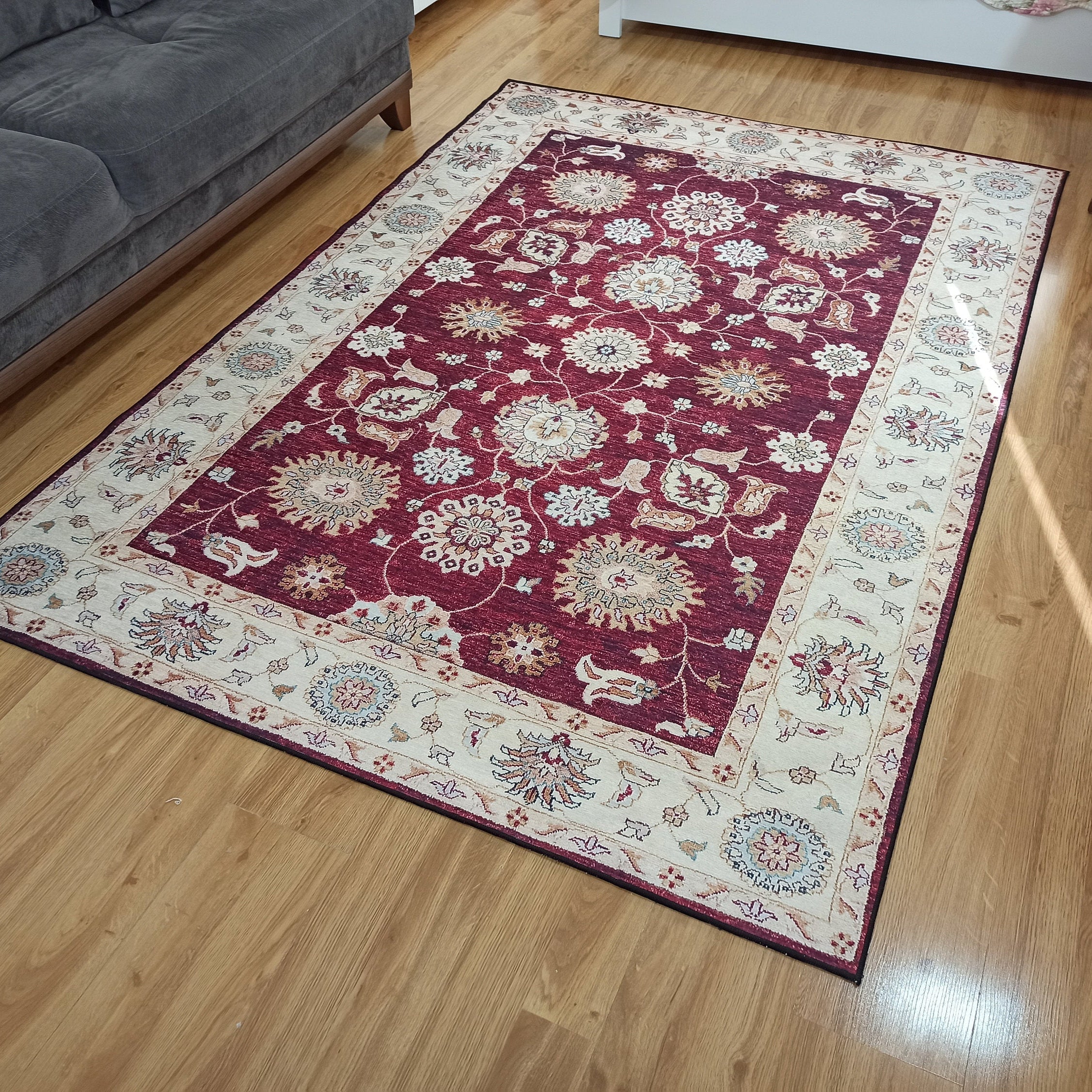 Rayla Turkish Rug Burgundy Red Beige Oriental Rug