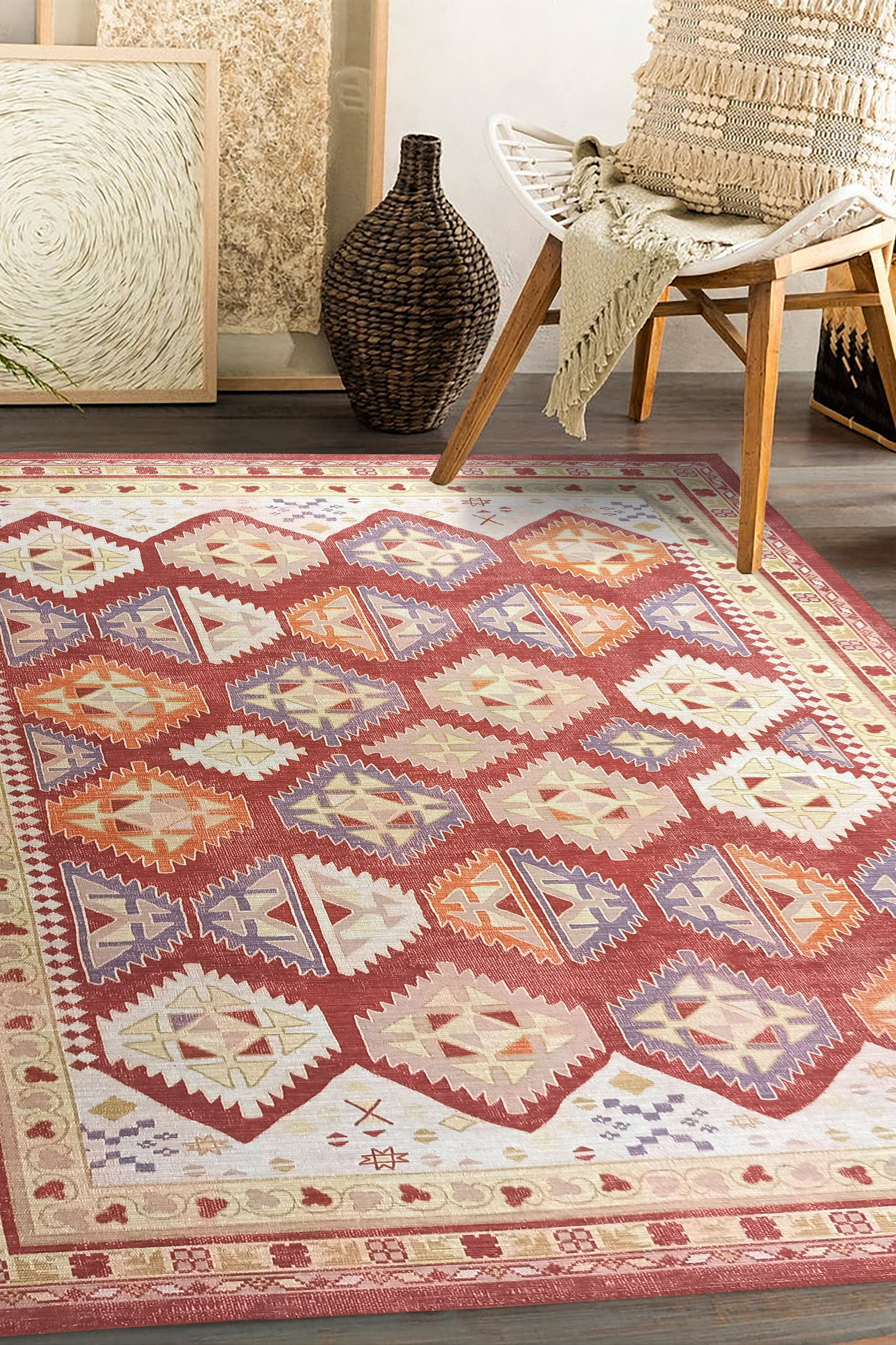 Solene Red Herki Vintage Oriental Rug