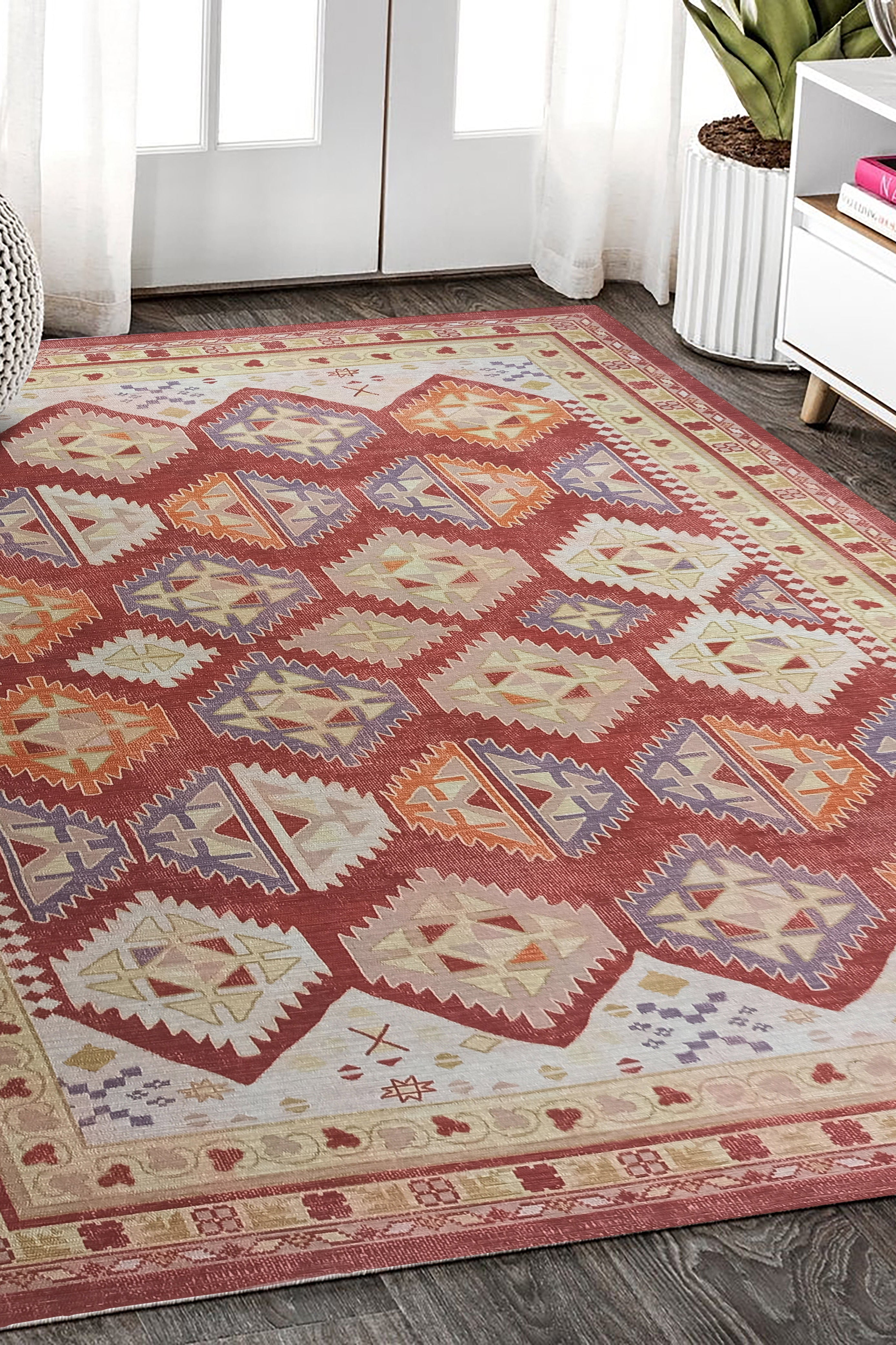Solene Red Herki Vintage Oriental Rug